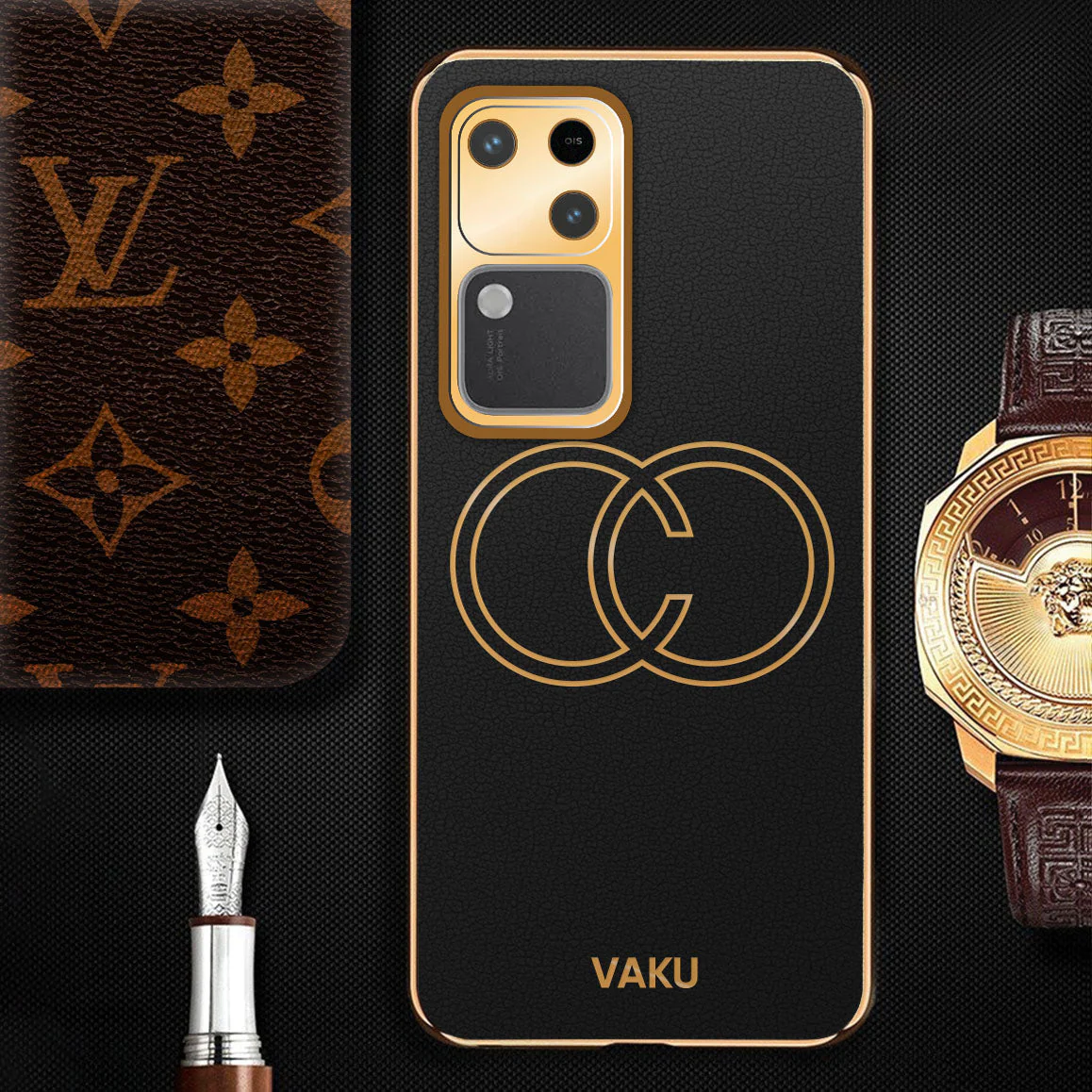 Vaku ® Vivo V30 5G Skylar Leather Pattern Gold Electroplated Soft TPU Back Cover - Image 7