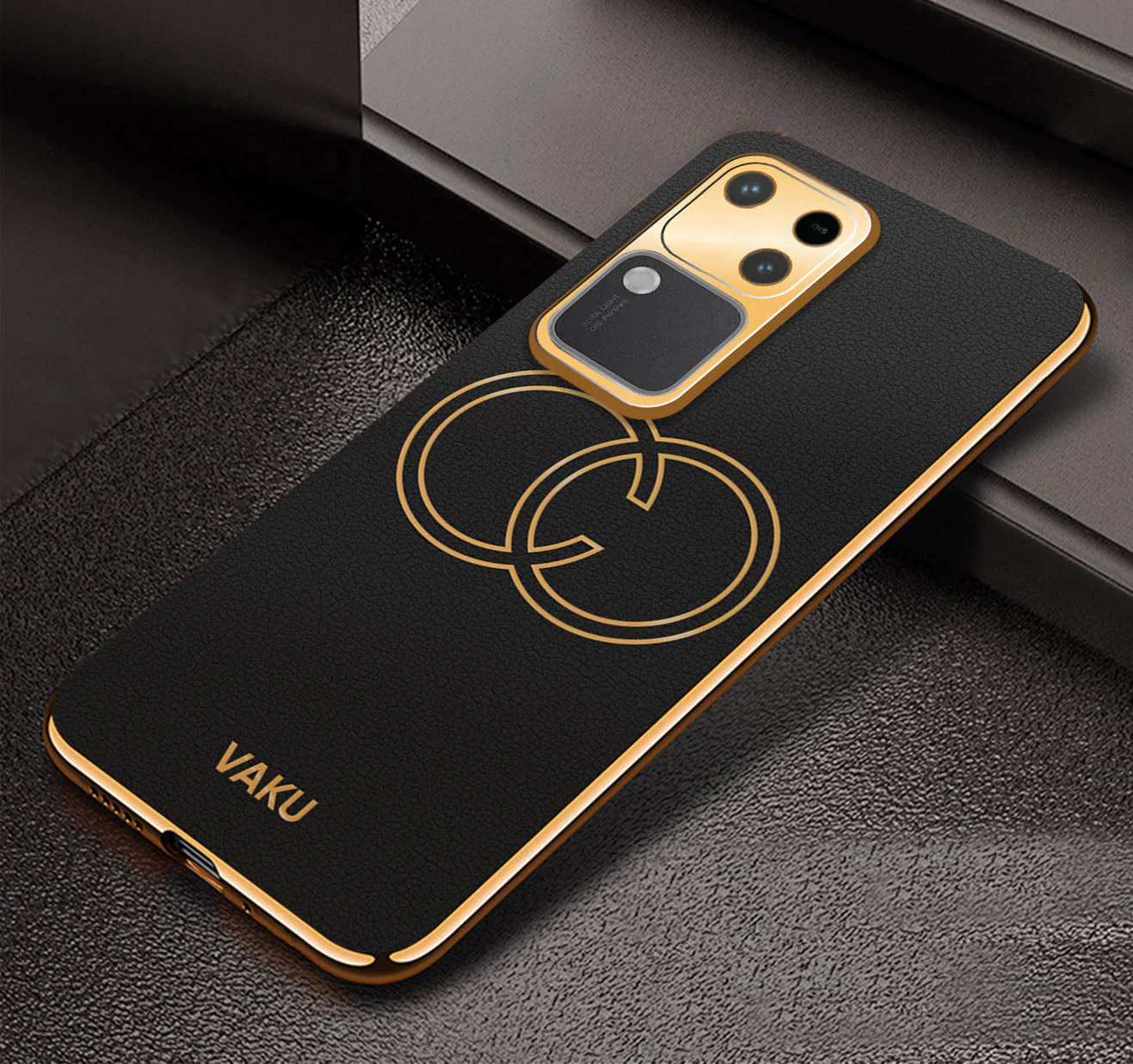 Vaku ® Vivo V30 5G Skylar Leather Pattern Gold Electroplated Soft TPU Back Cover - Image 8