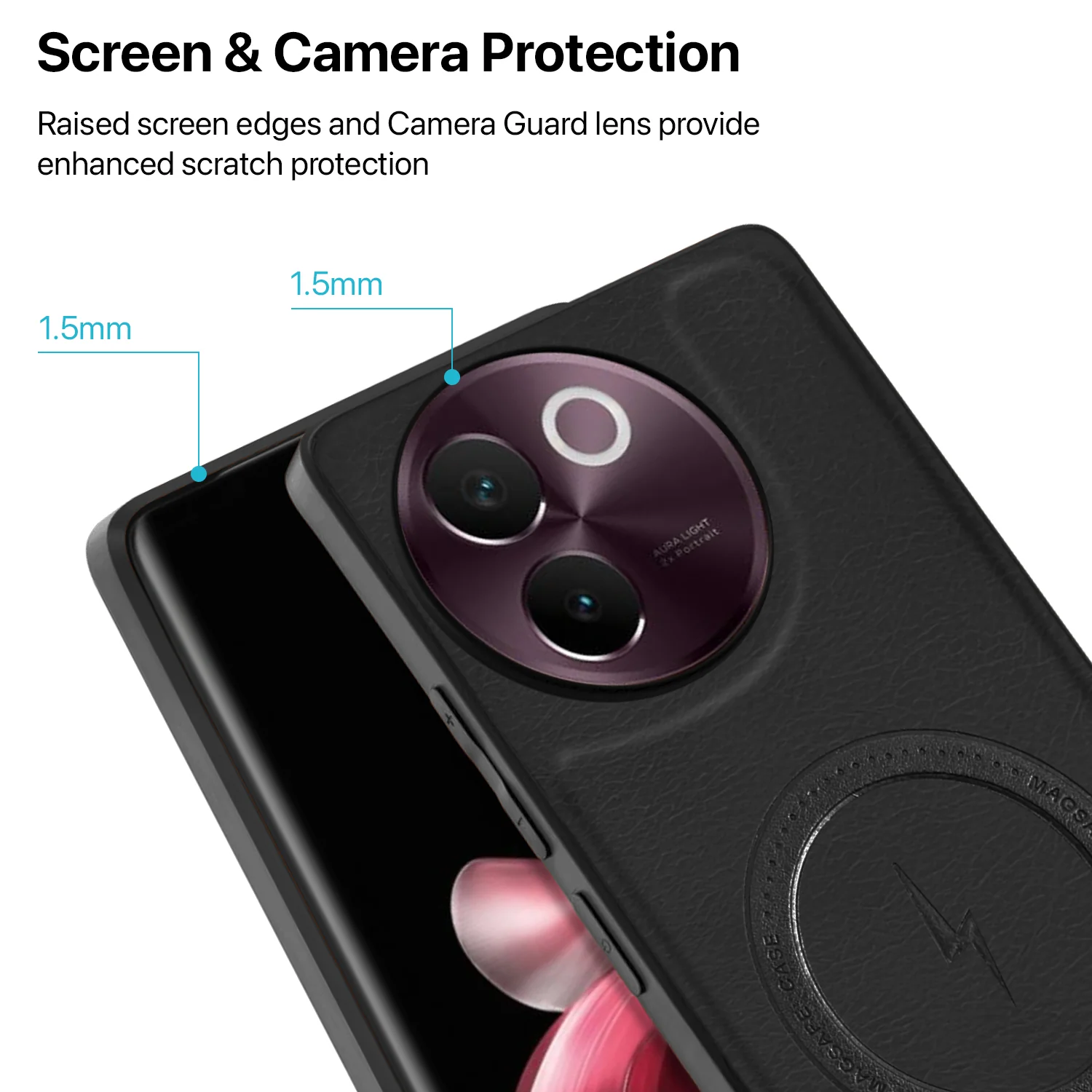 Vaku ® Vivo V30e 5G Maxtron Leather Stitched Magnetic Magsafe Back Cover - Image 4