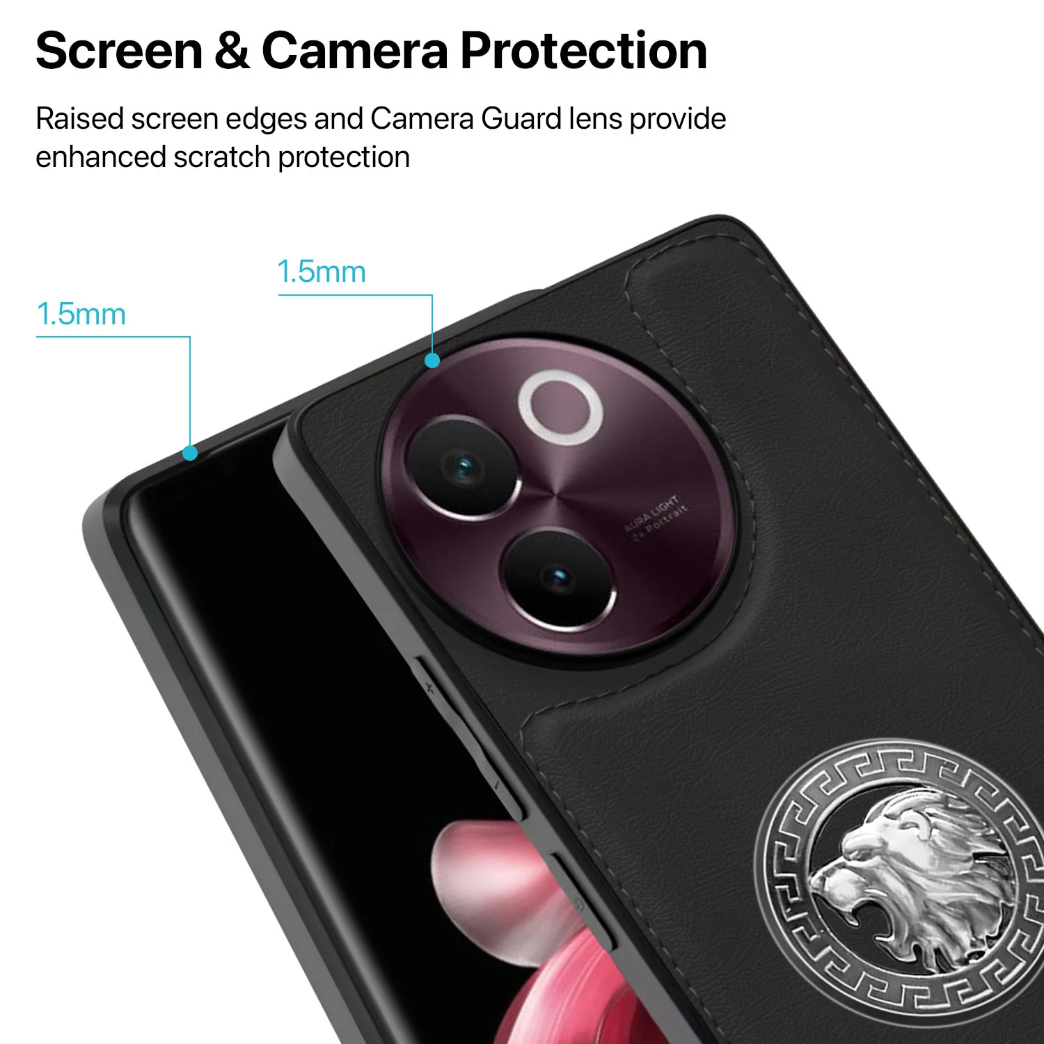 Vaku ® Vivo V30e 5G Regal Shield Metal Lion Engraved Leather Back Cover - Image 5