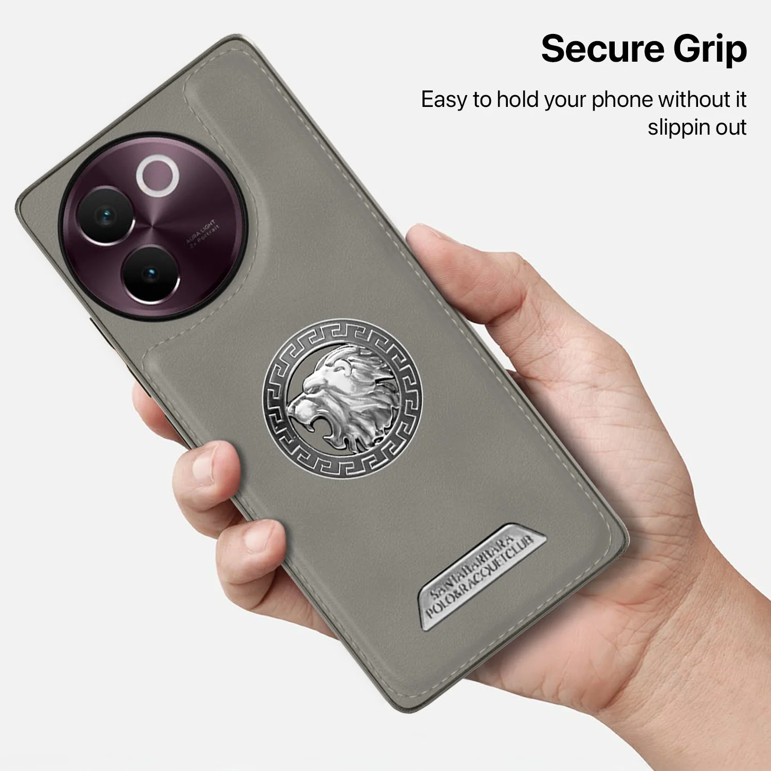 Vaku ® Vivo V30e 5G Regal Shield Metal Lion Engraved Leather Back Cover - Image 6