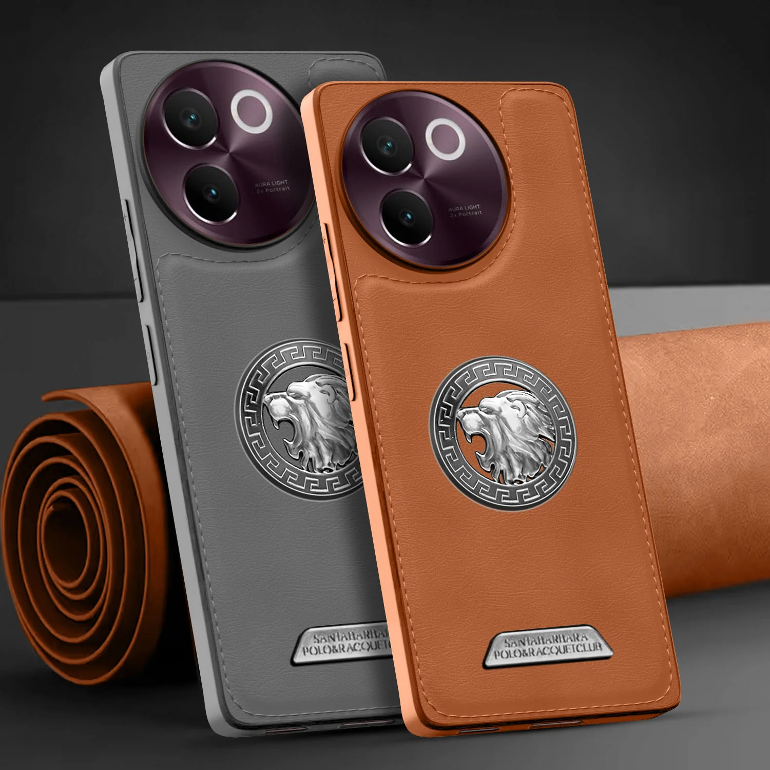 Vaku ® Vivo V30e 5G Regal Shield Metal Lion Engraved Leather Back Cover - Image 7