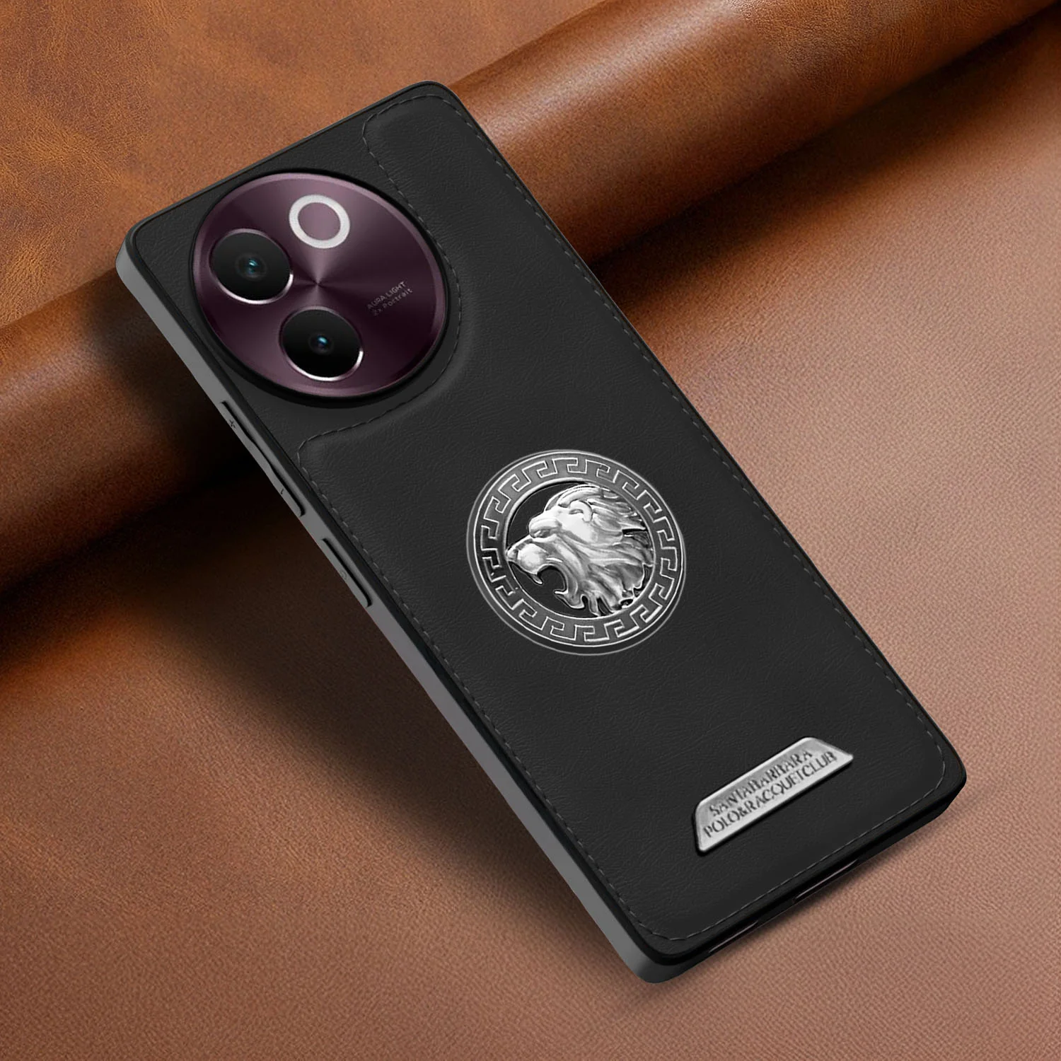 Vaku ® Vivo V30e 5G Regal Shield Metal Lion Engraved Leather Back Cover - Image 9
