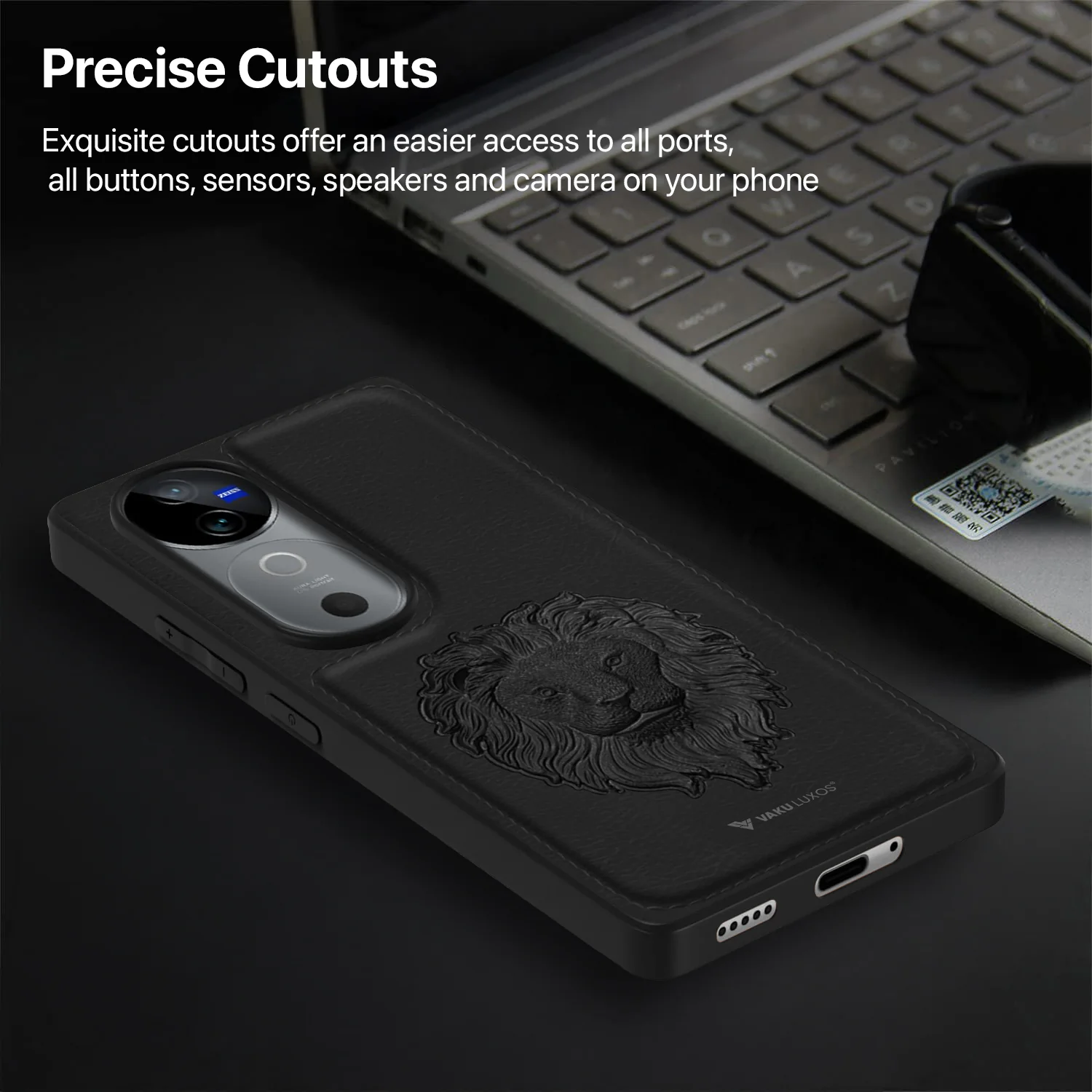 Vaku ® Vivo V40 5G Lion Embossed Luxury Designer Leather Back Cover - Image 10