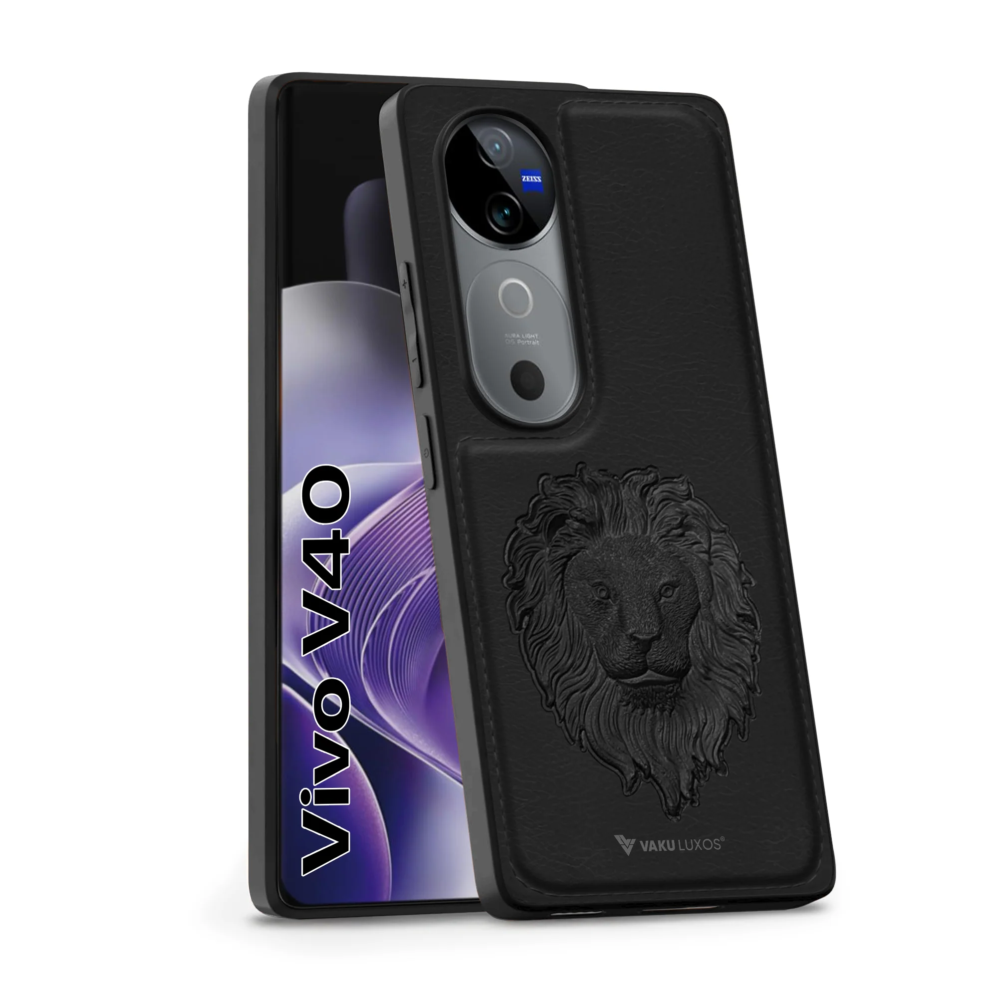 Vaku ® Vivo V40 5G Lion Embossed Luxury Designer Leather Back Cover - Image 2