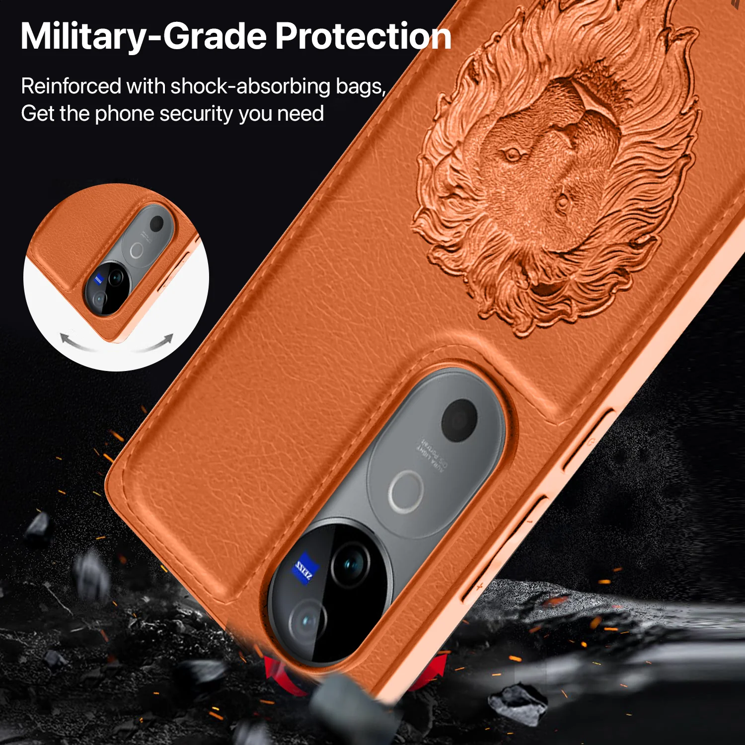 Vaku ® Vivo V40 5G Lion Embossed Luxury Designer Leather Back Cover - Image 3