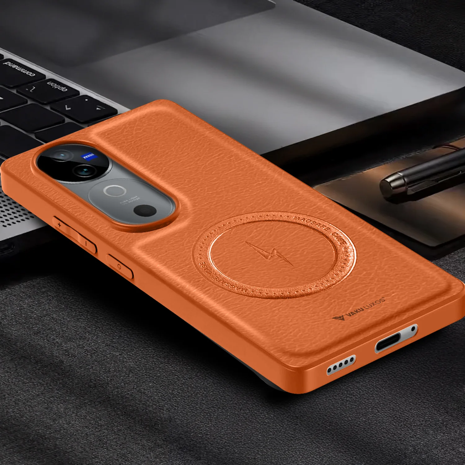 Vaku ® Vivo V40 5G Maxtron Leather Stitched Magnetic Magsafe Back Cover - Image 6