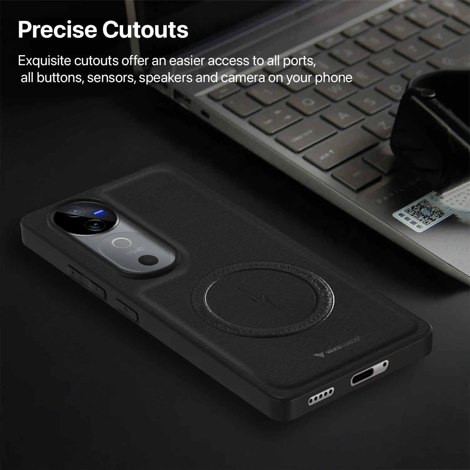 Vaku ® Vivo V40 5G Maxtron Leather Stitched Magnetic Magsafe Back Cover - Image 8
