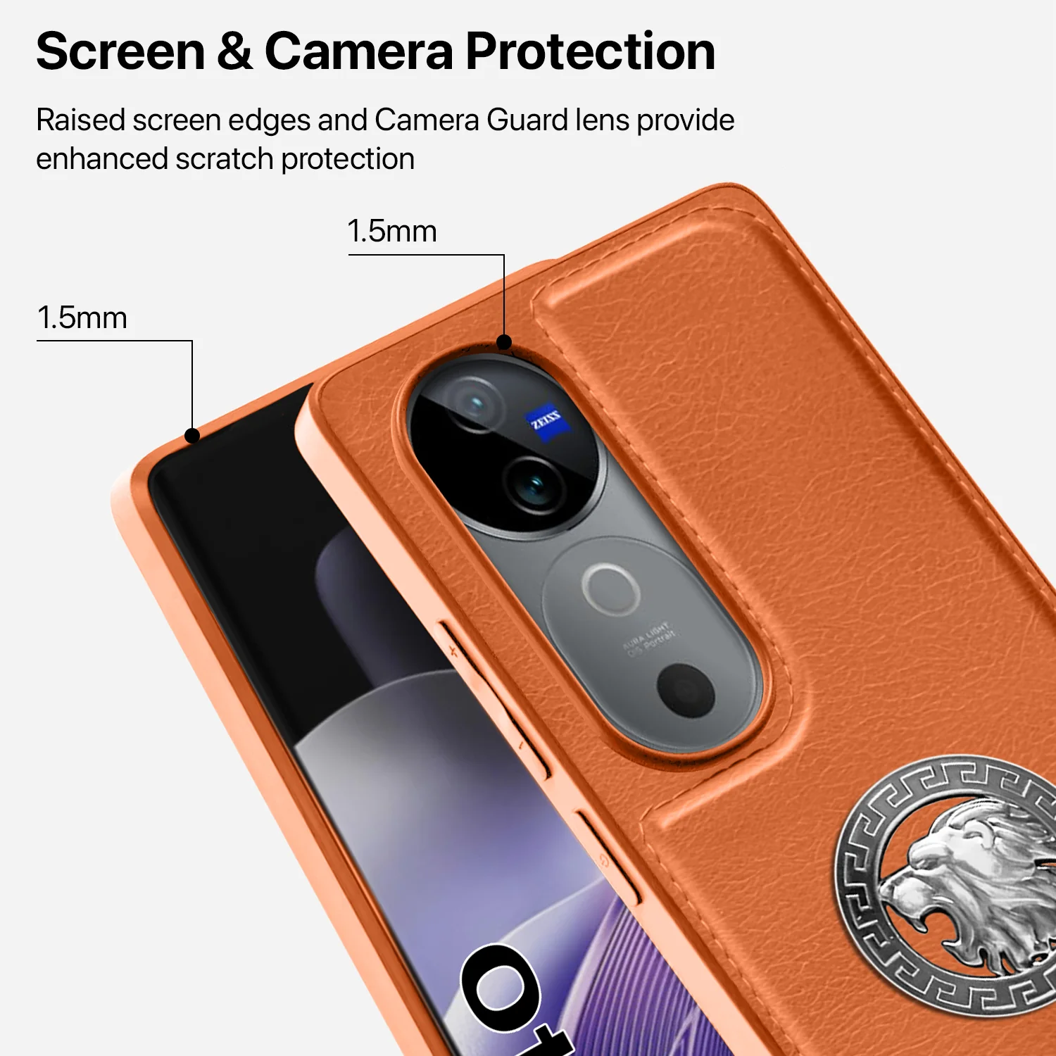 Vaku ® Vivo V40 5G Regal Shield Metal Lion Engraved Leather Back Cover - Image 10
