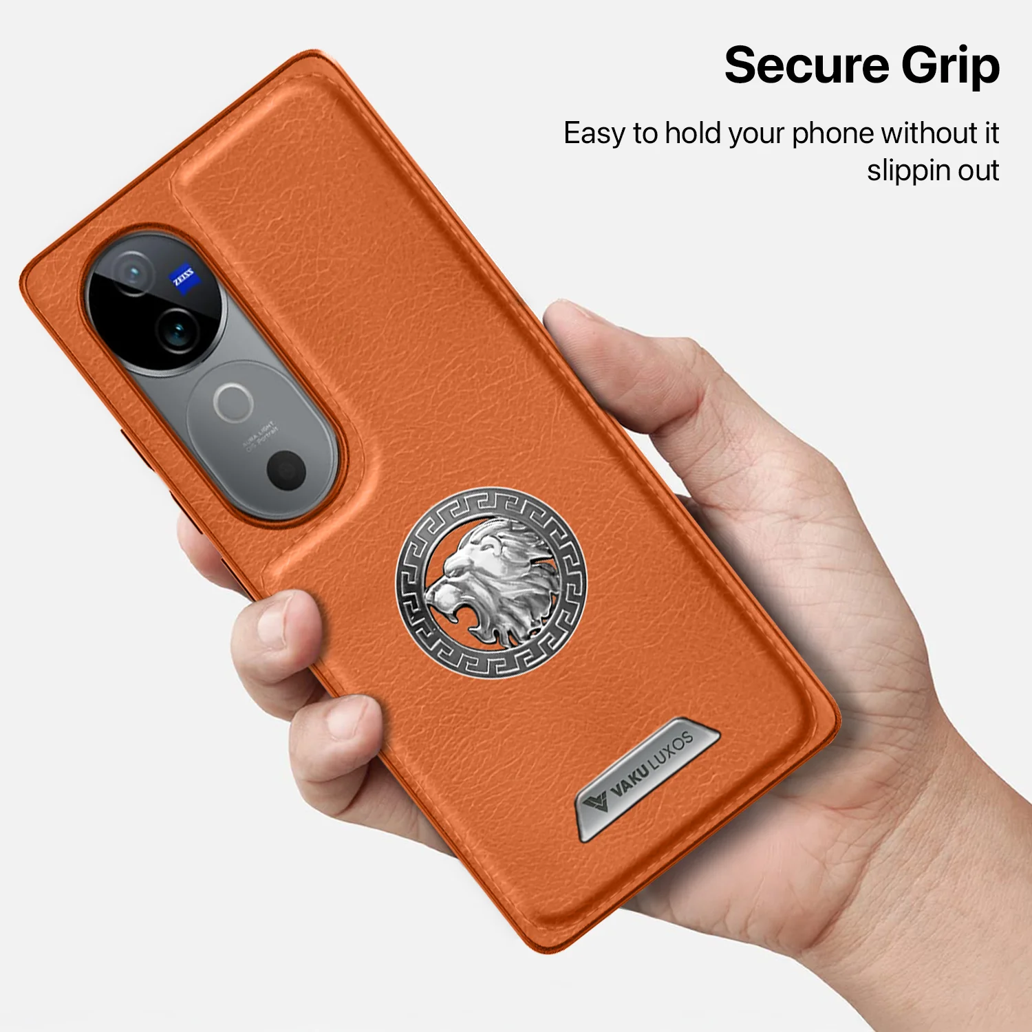 Vaku ® Vivo V40 5G Regal Shield Metal Lion Engraved Leather Back Cover - Image 11