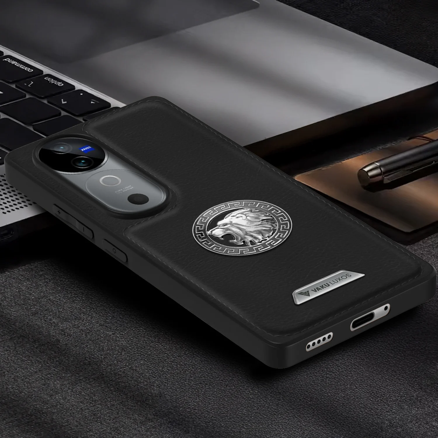 Vaku ® Vivo V40 5G Regal Shield Metal Lion Engraved Leather Back Cover - Image 12