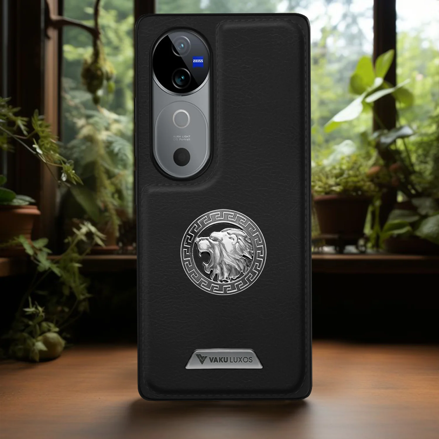 Vaku ® Vivo V40 5G Regal Shield Metal Lion Engraved Leather Back Cover - Image 14