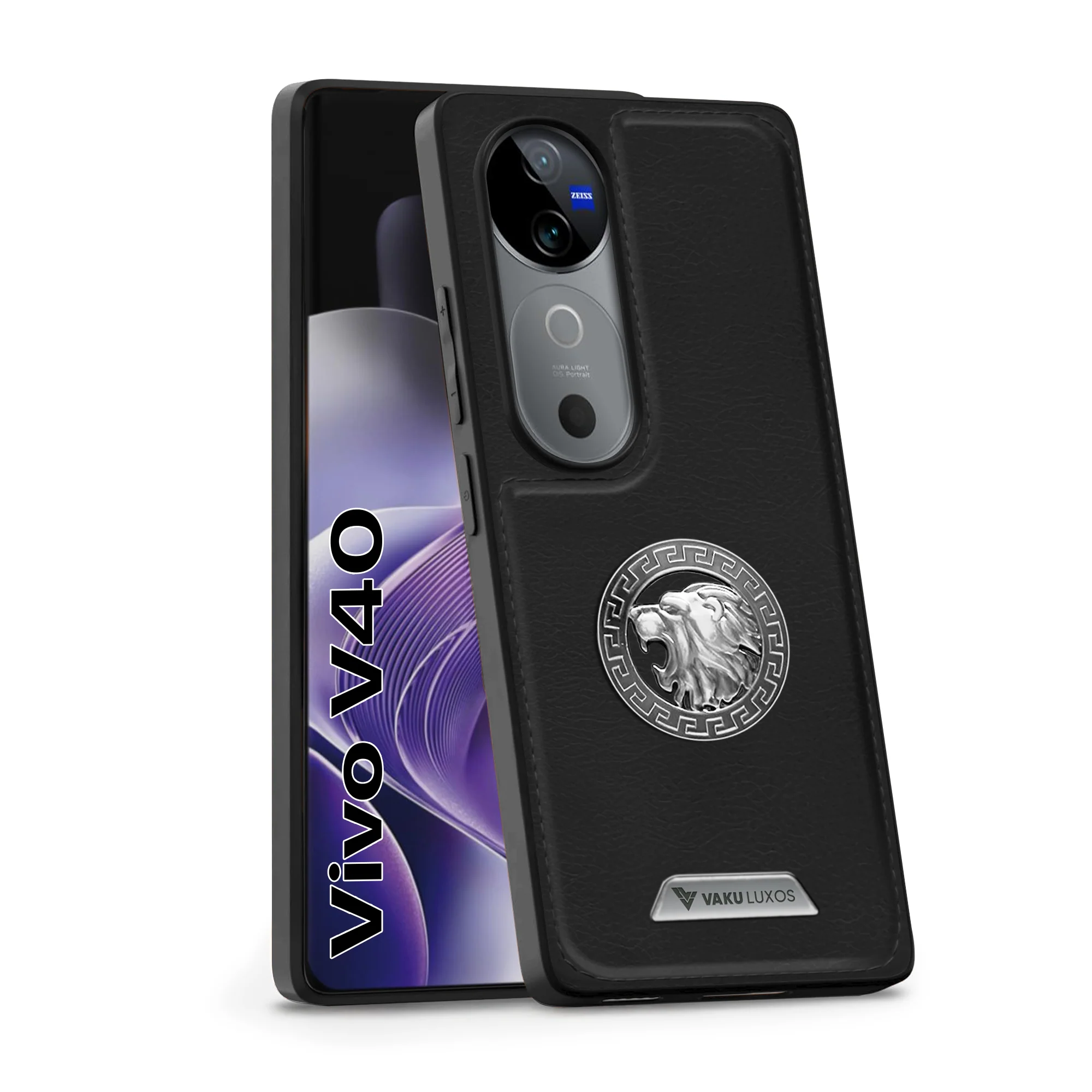 Vaku ® Vivo V40 5G Regal Shield Metal Lion Engraved Leather Back Cover - Image 2