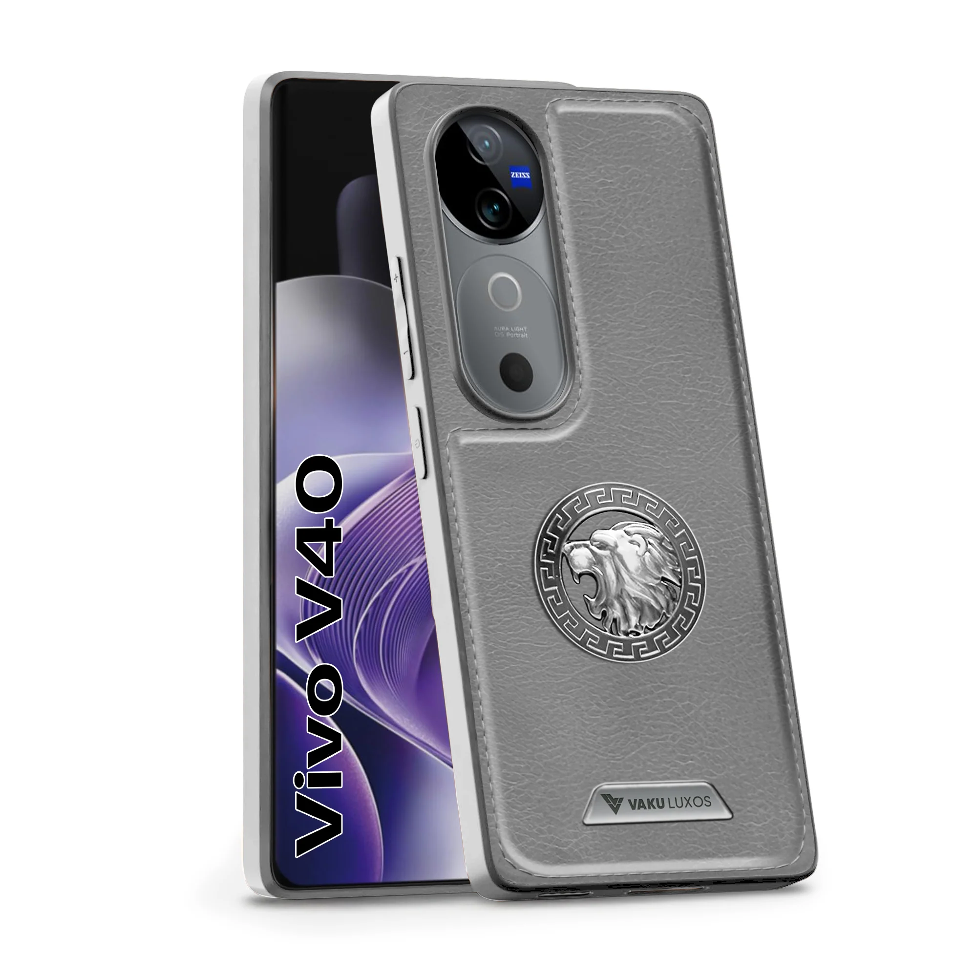 Vaku ® Vivo V40 5G Regal Shield Metal Lion Engraved Leather Back Cover - Image 3