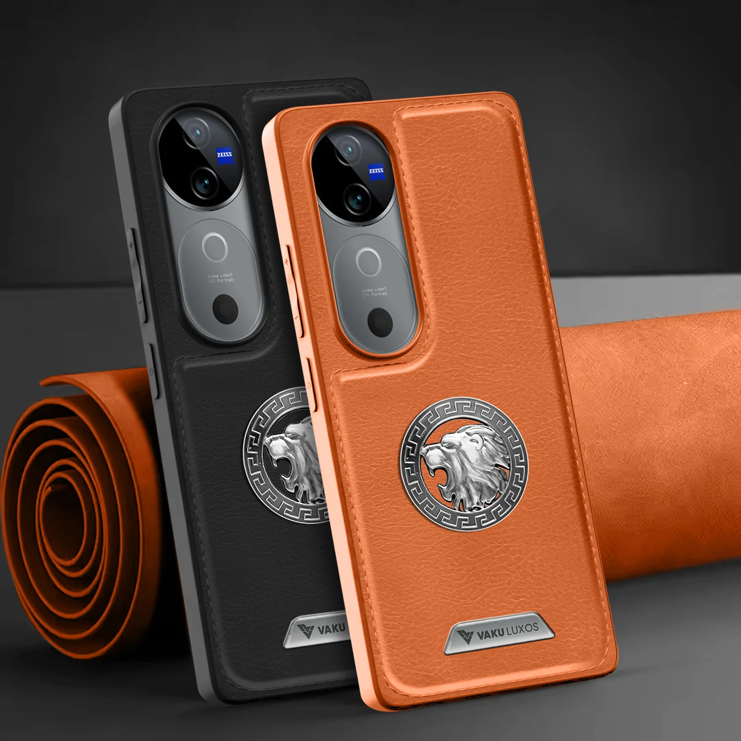 Vaku ® Vivo V40 5G Regal Shield Metal Lion Engraved Leather Back Cover - Image 4