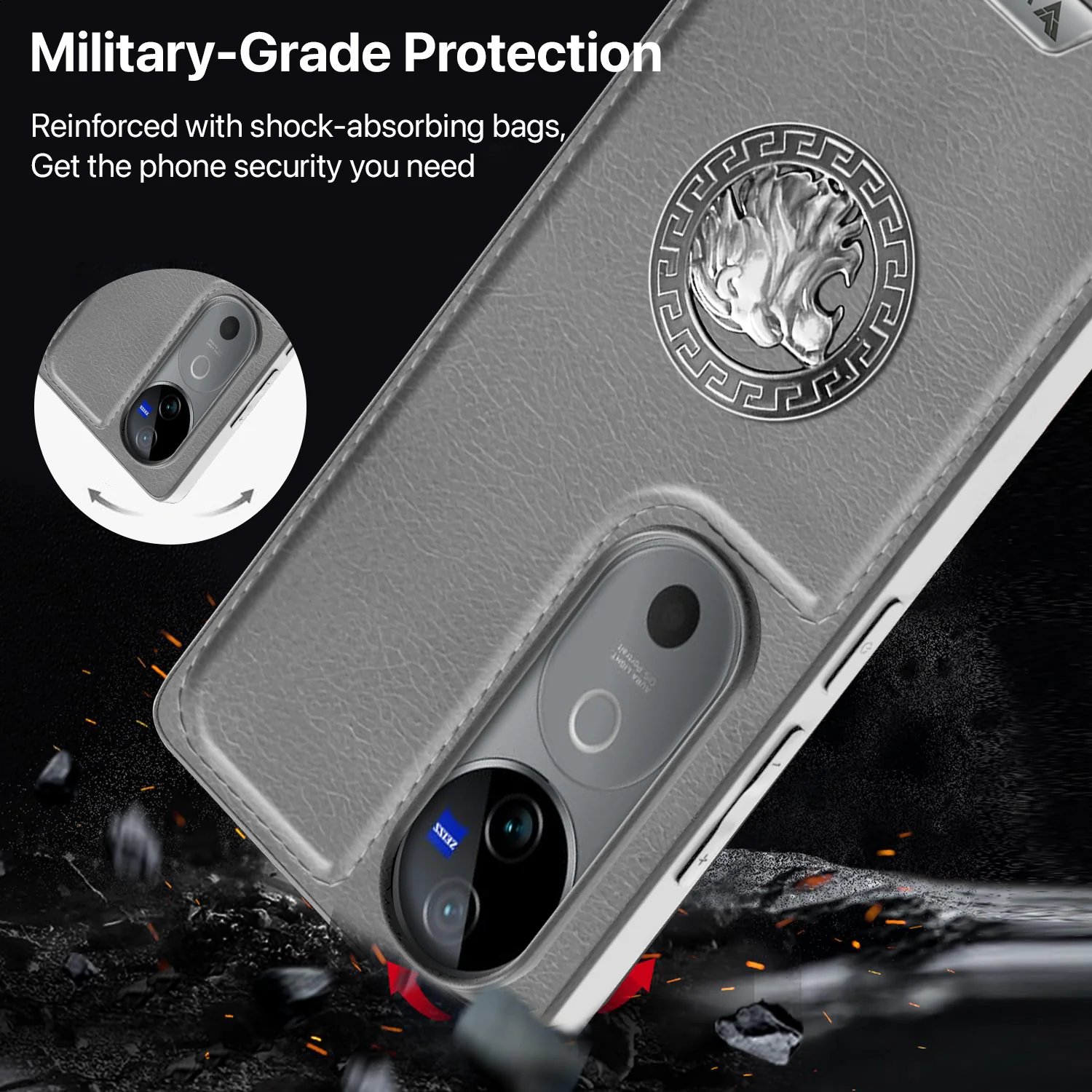 Vaku ® Vivo V40 5G Regal Shield Metal Lion Engraved Leather Back Cover - Image 5