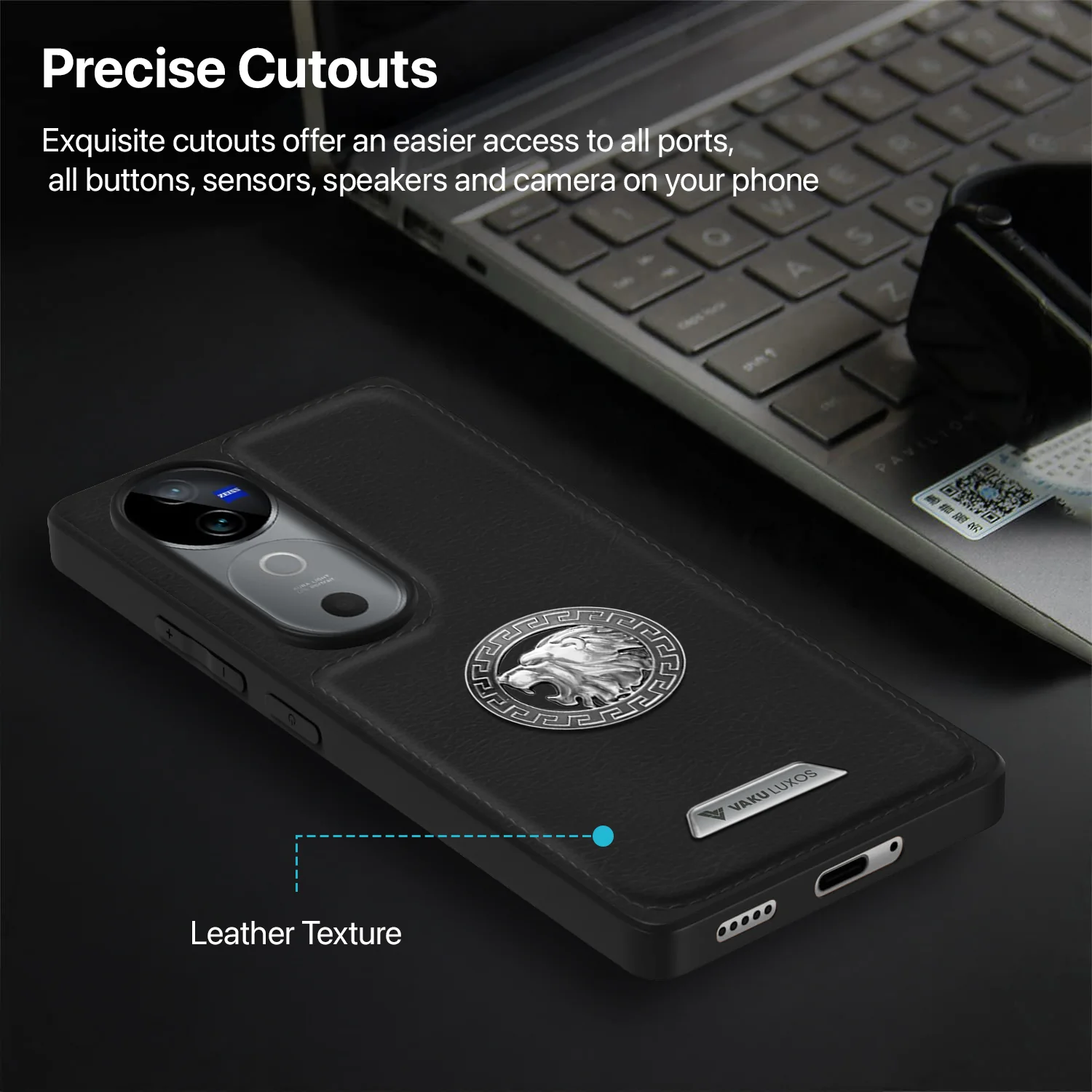 Vaku ® Vivo V40 5G Regal Shield Metal Lion Engraved Leather Back Cover - Image 6