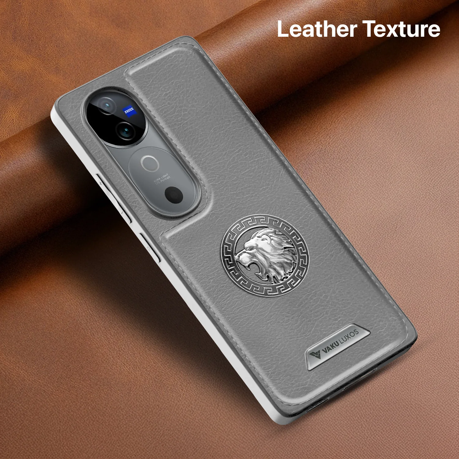 Vaku ® Vivo V40 5G Regal Shield Metal Lion Engraved Leather Back Cover - Image 7