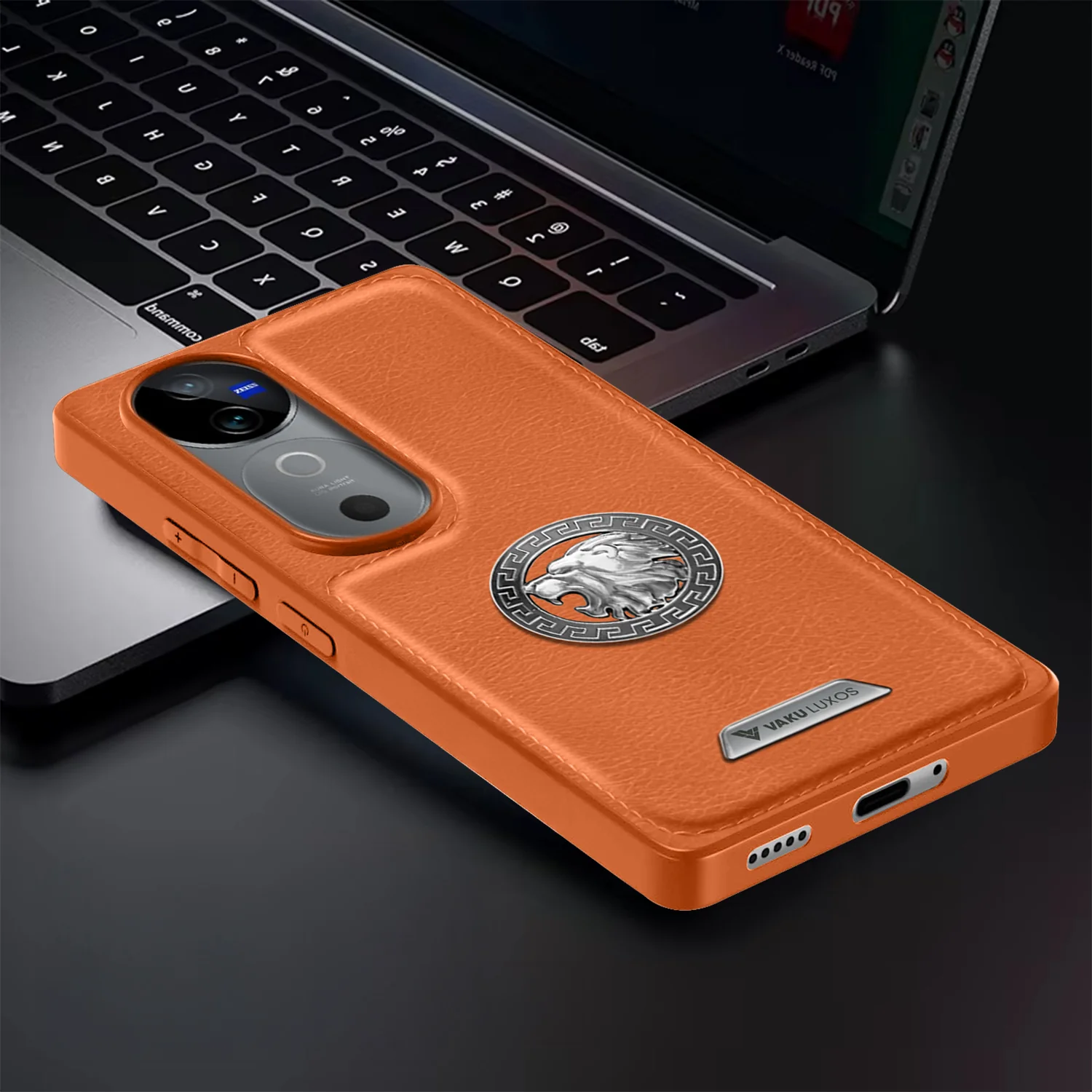 Vaku ® Vivo V40 5G Regal Shield Metal Lion Engraved Leather Back Cover - Image 9
