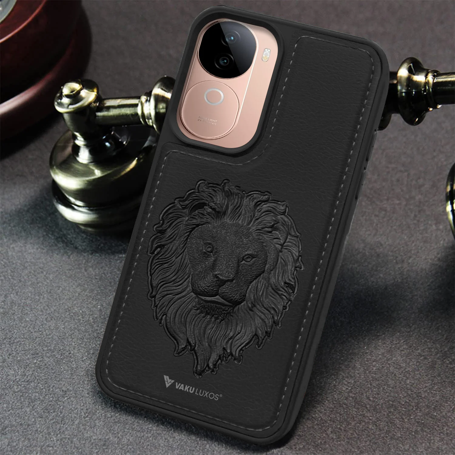 Vaku ® Vivo V40e 5G Lion Embossed Luxury Designer Leather Back Cover - Image 11