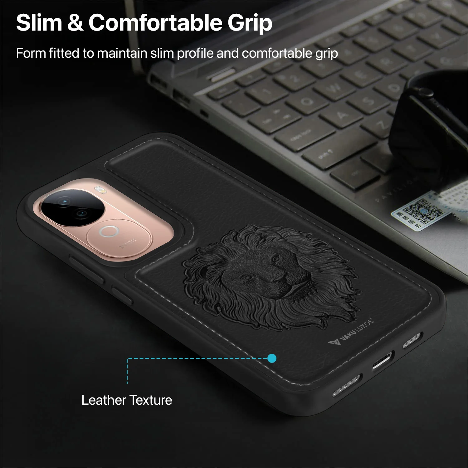 Vaku ® Vivo V40e 5G Lion Embossed Luxury Designer Leather Back Cover - Image 12