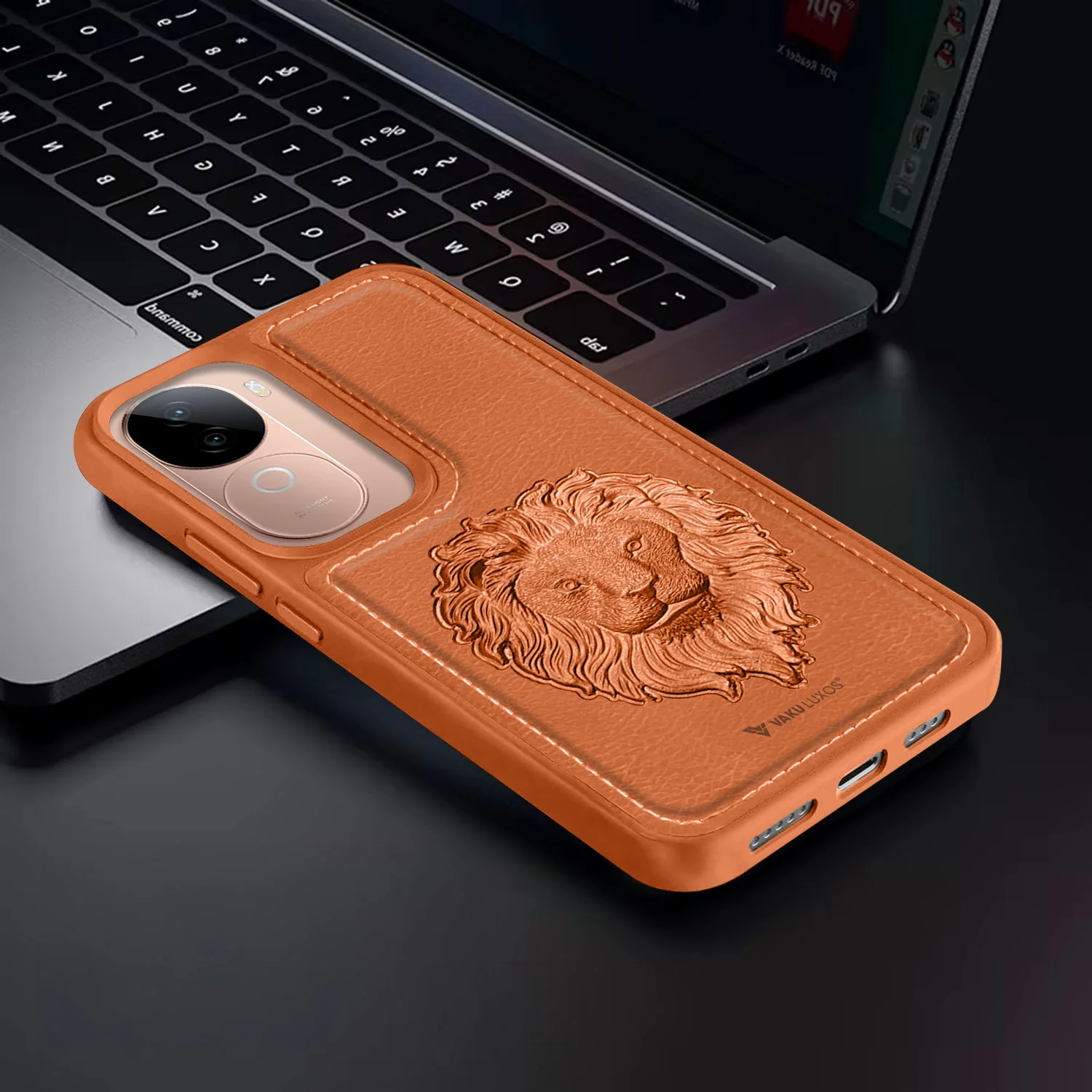 Vaku ® Vivo V40e 5G Lion Embossed Luxury Designer Leather Back Cover - Image 3