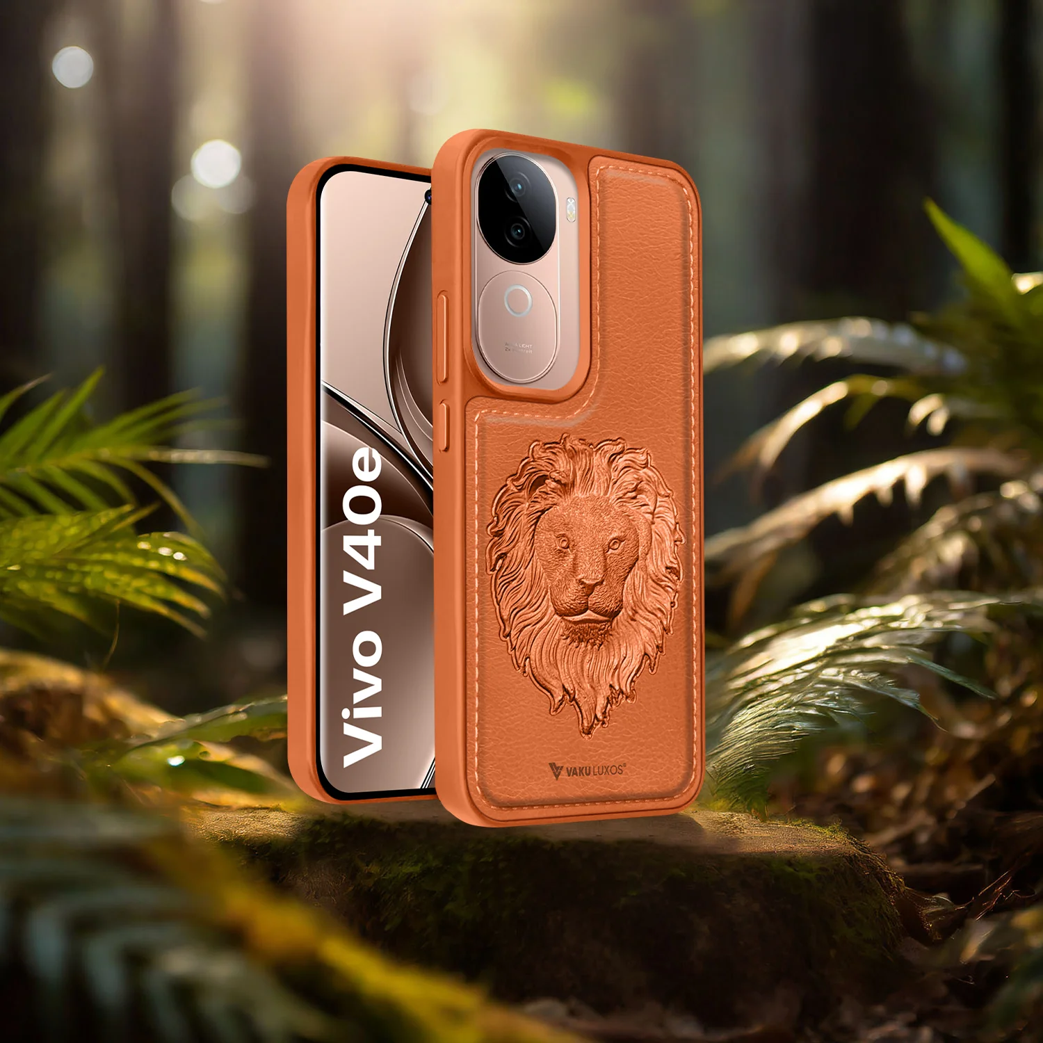 Vaku ® Vivo V40e 5G Lion Embossed Luxury Designer Leather Back Cover - Image 5