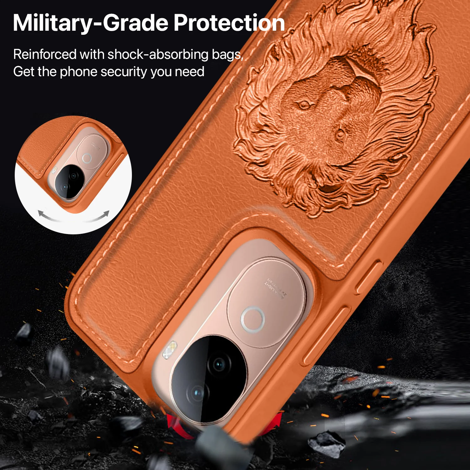 Vaku ® Vivo V40e 5G Lion Embossed Luxury Designer Leather Back Cover - Image 6