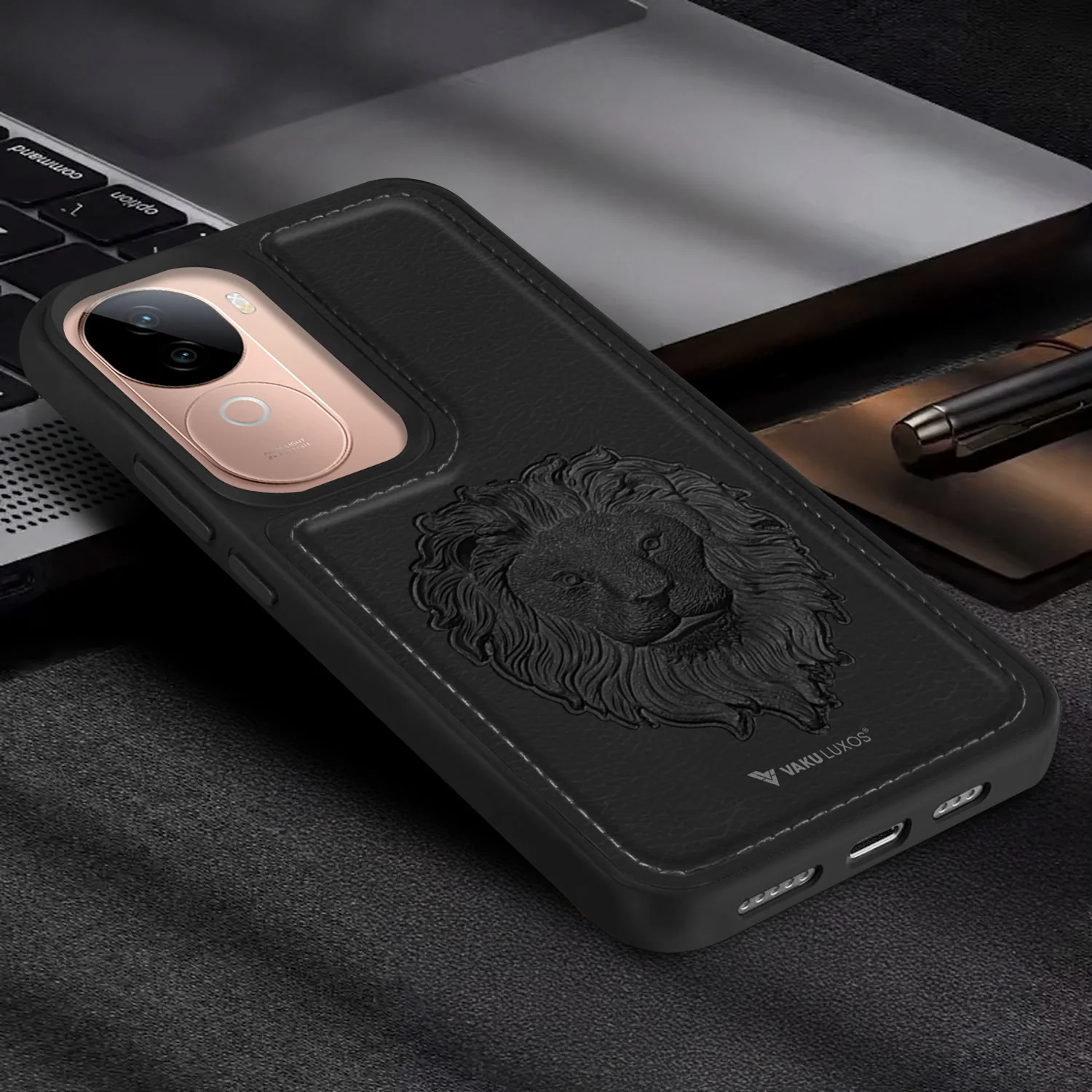 Vaku ® Vivo V40e 5G Lion Embossed Luxury Designer Leather Back Cover - Image 7