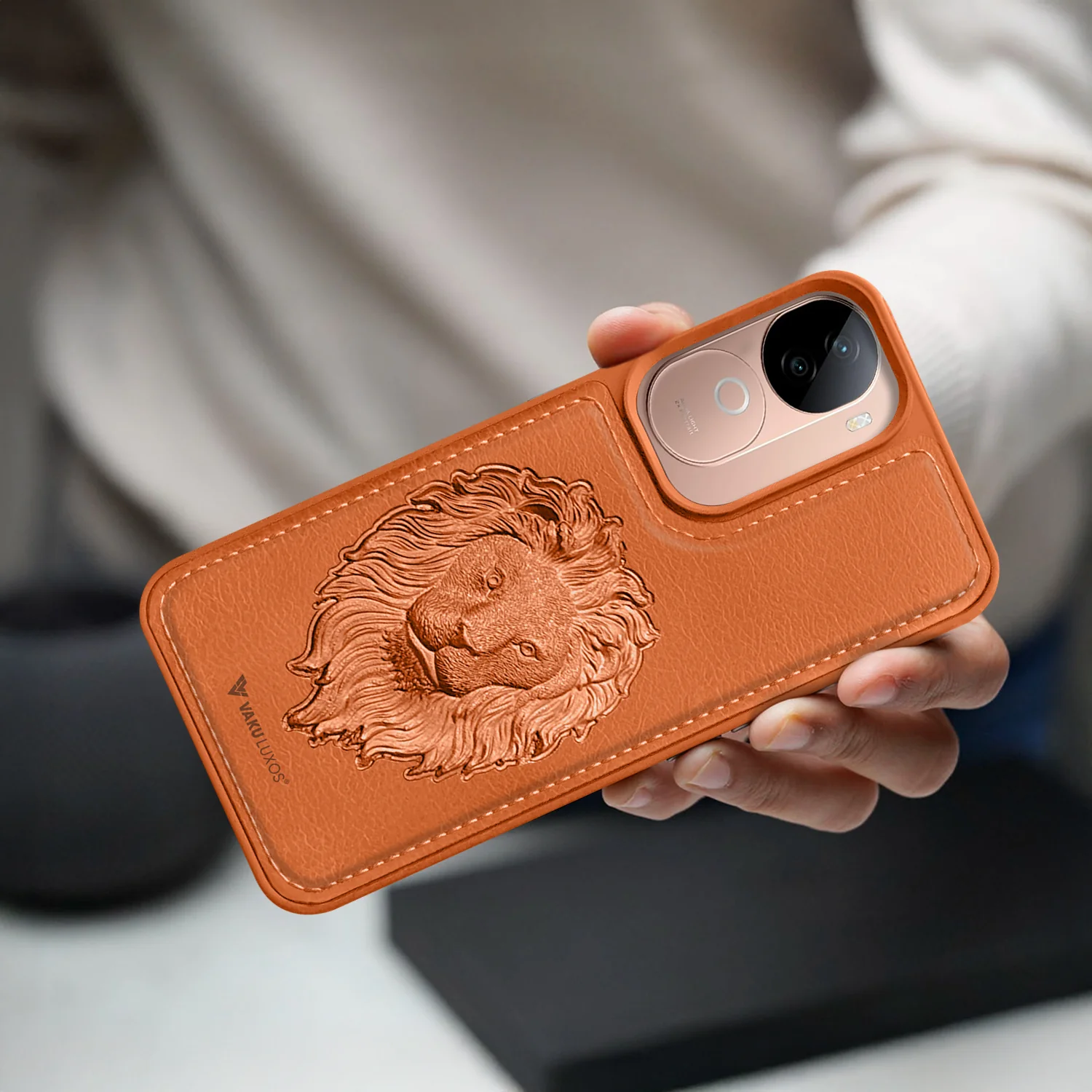 Vaku ® Vivo V40e 5G Lion Embossed Luxury Designer Leather Back Cover - Image 9