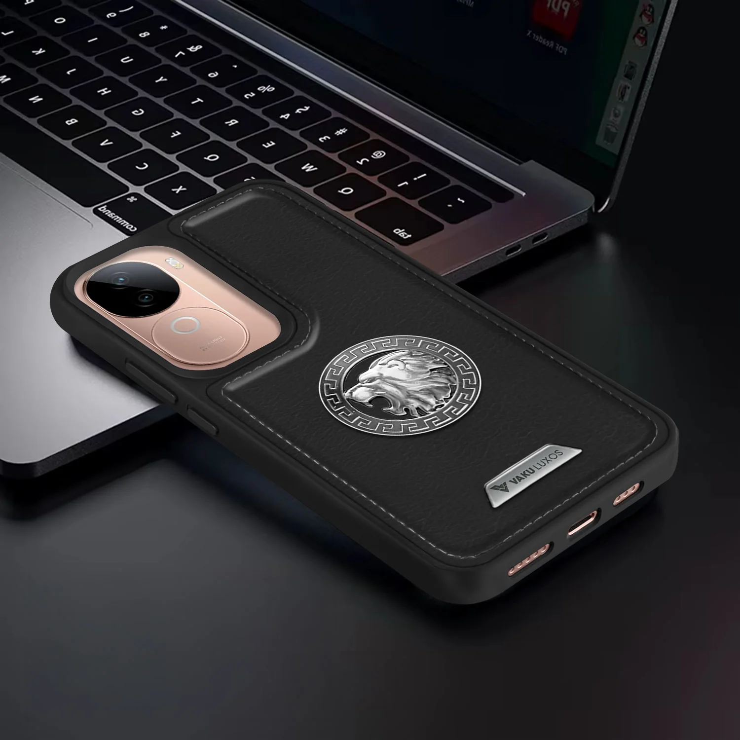 Vaku ® Vivo V40e 5G Regal Shield Metal Lion Engraved Leather Back Cover - Image 10