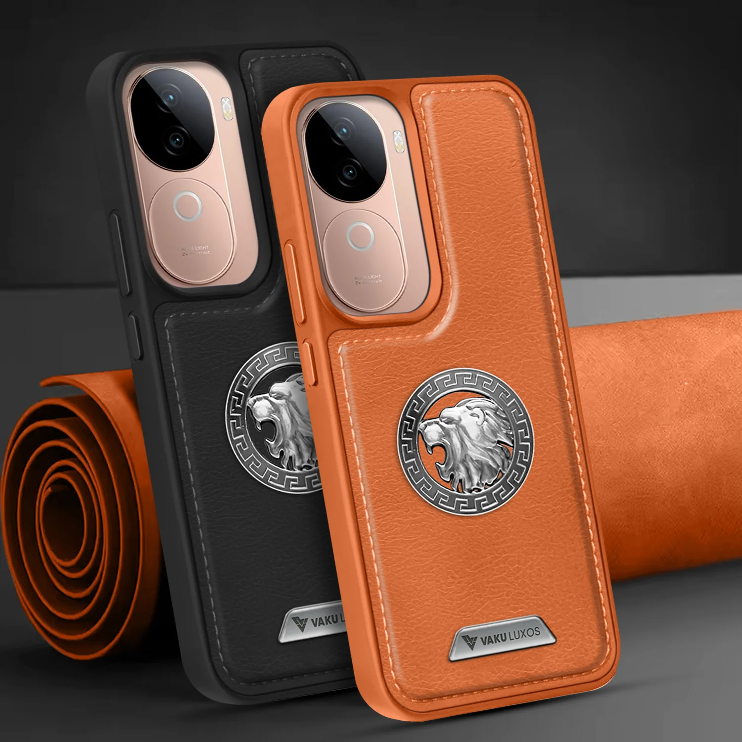 Vaku ® Vivo V40e 5G Regal Shield Metal Lion Engraved Leather Back Cover - Image 12