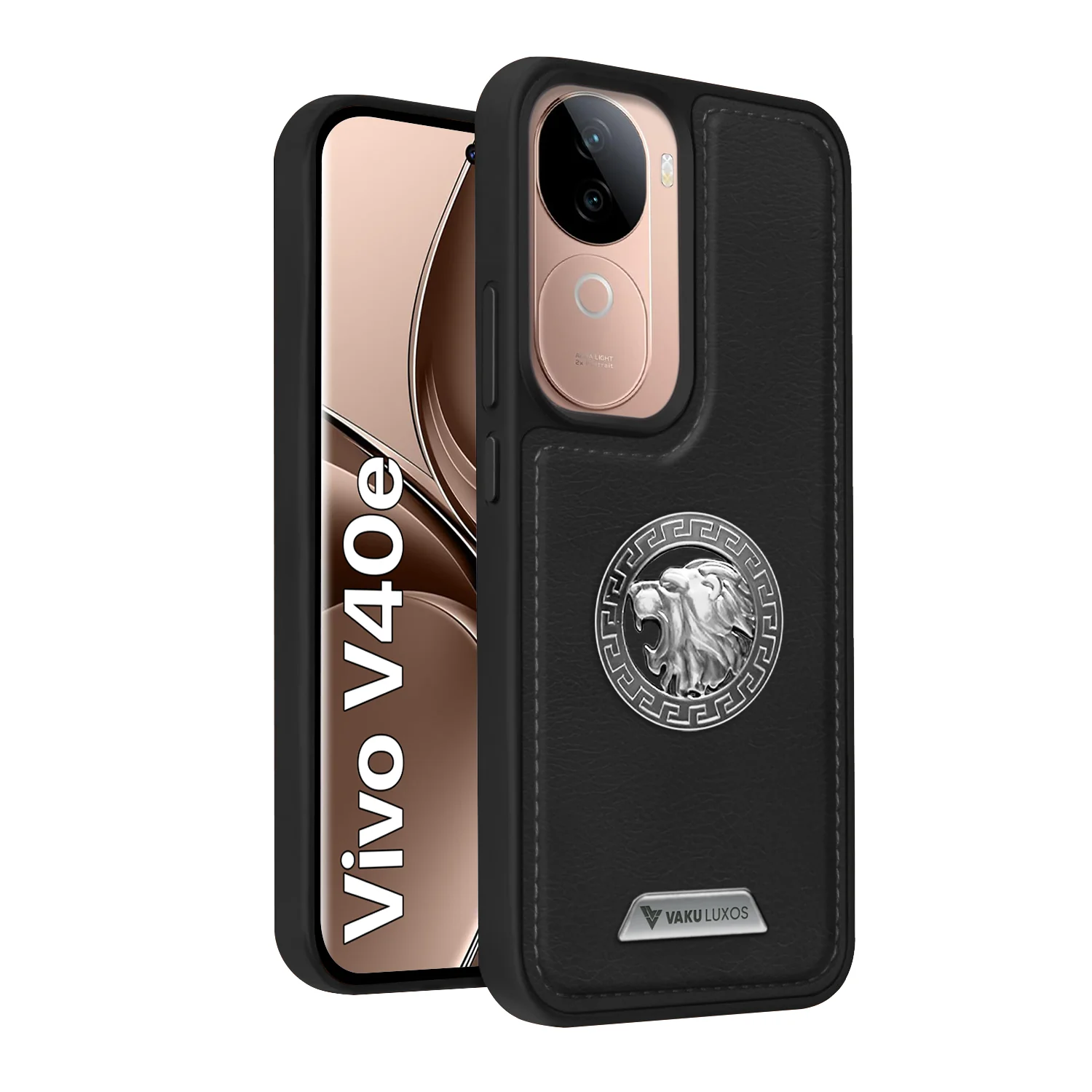 Vaku ® Vivo V40e 5G Regal Shield Metal Lion Engraved Leather Back Cover - Image 2