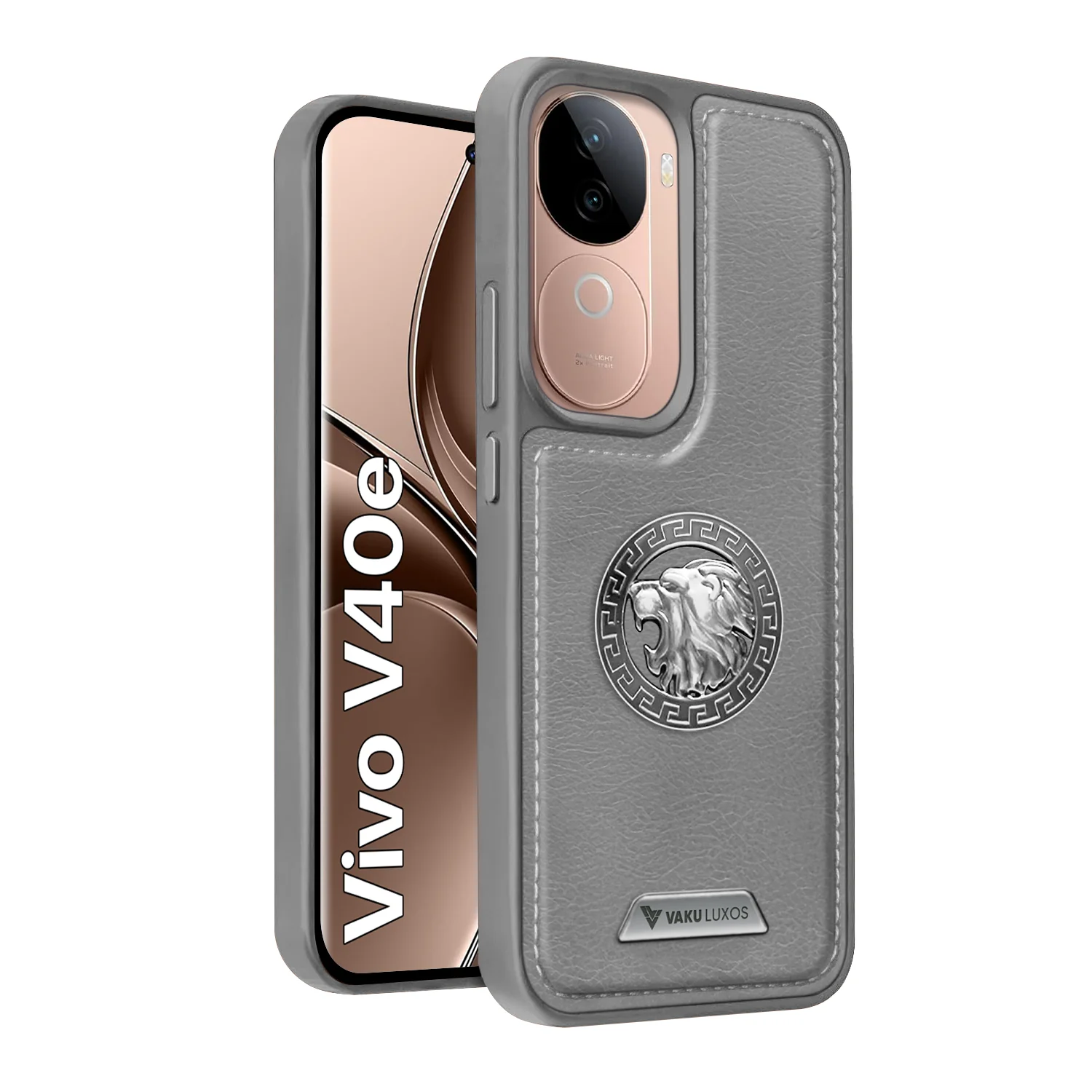 Vaku ® Vivo V40e 5G Regal Shield Metal Lion Engraved Leather Back Cover - Image 3