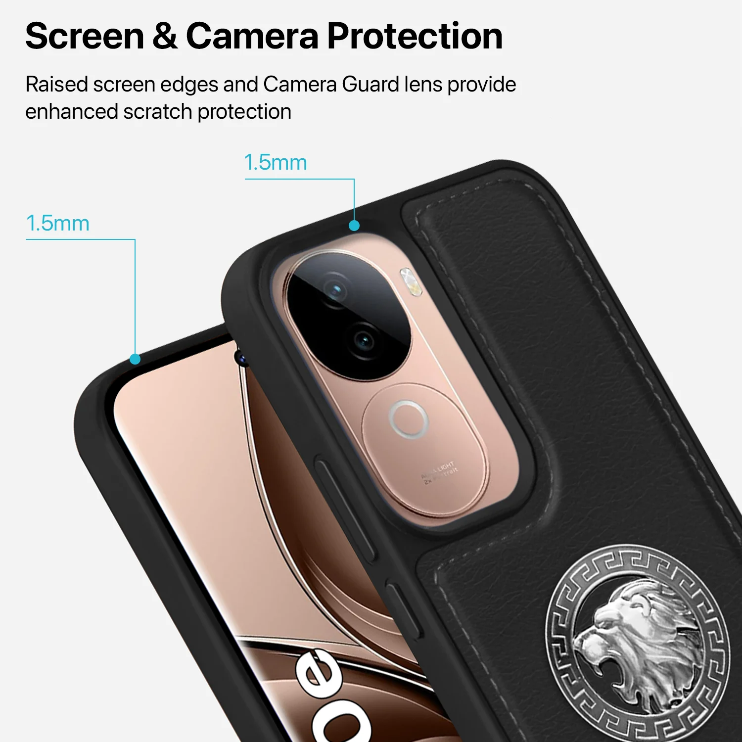 Vaku ® Vivo V40e 5G Regal Shield Metal Lion Engraved Leather Back Cover - Image 4