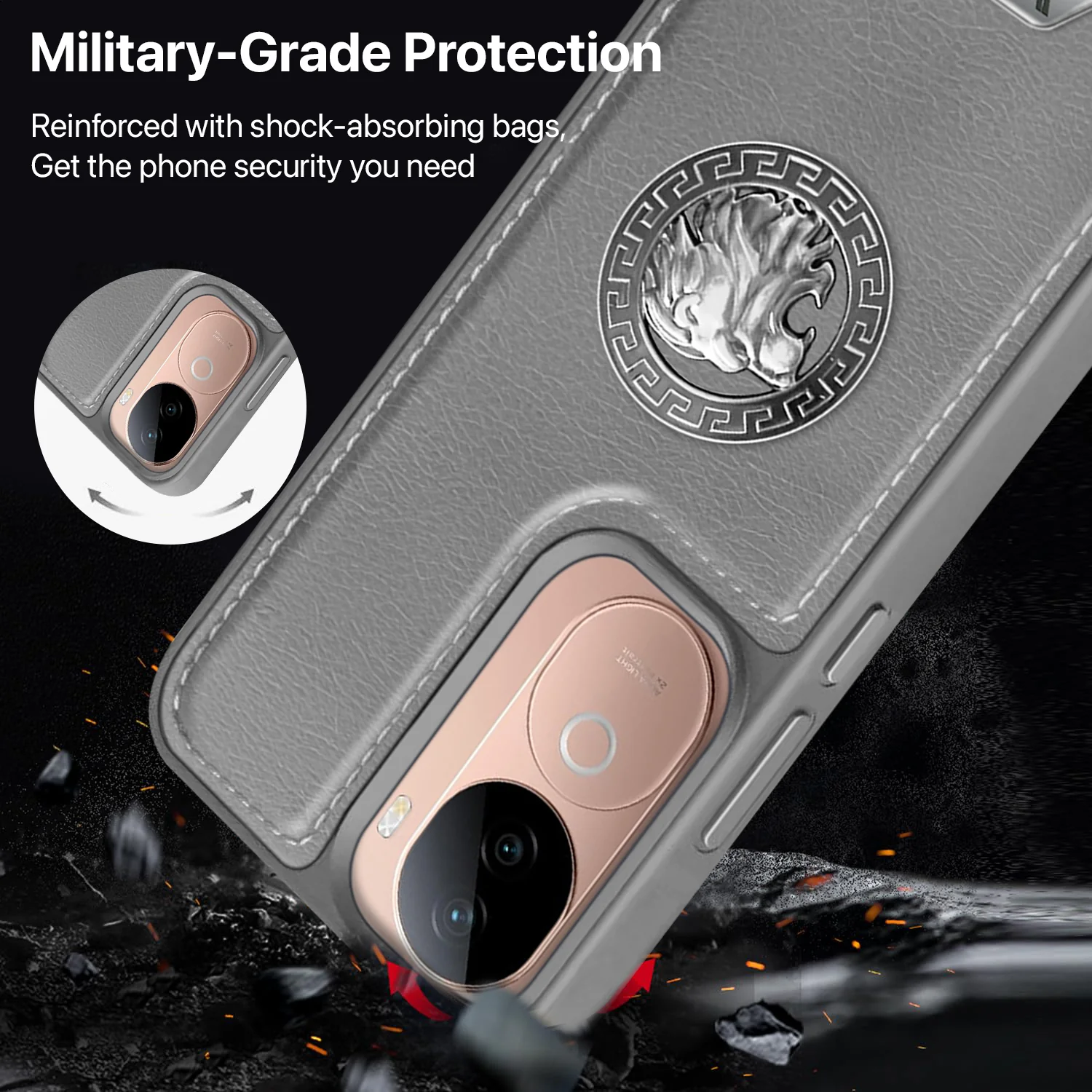 Vaku ® Vivo V40e 5G Regal Shield Metal Lion Engraved Leather Back Cover - Image 5