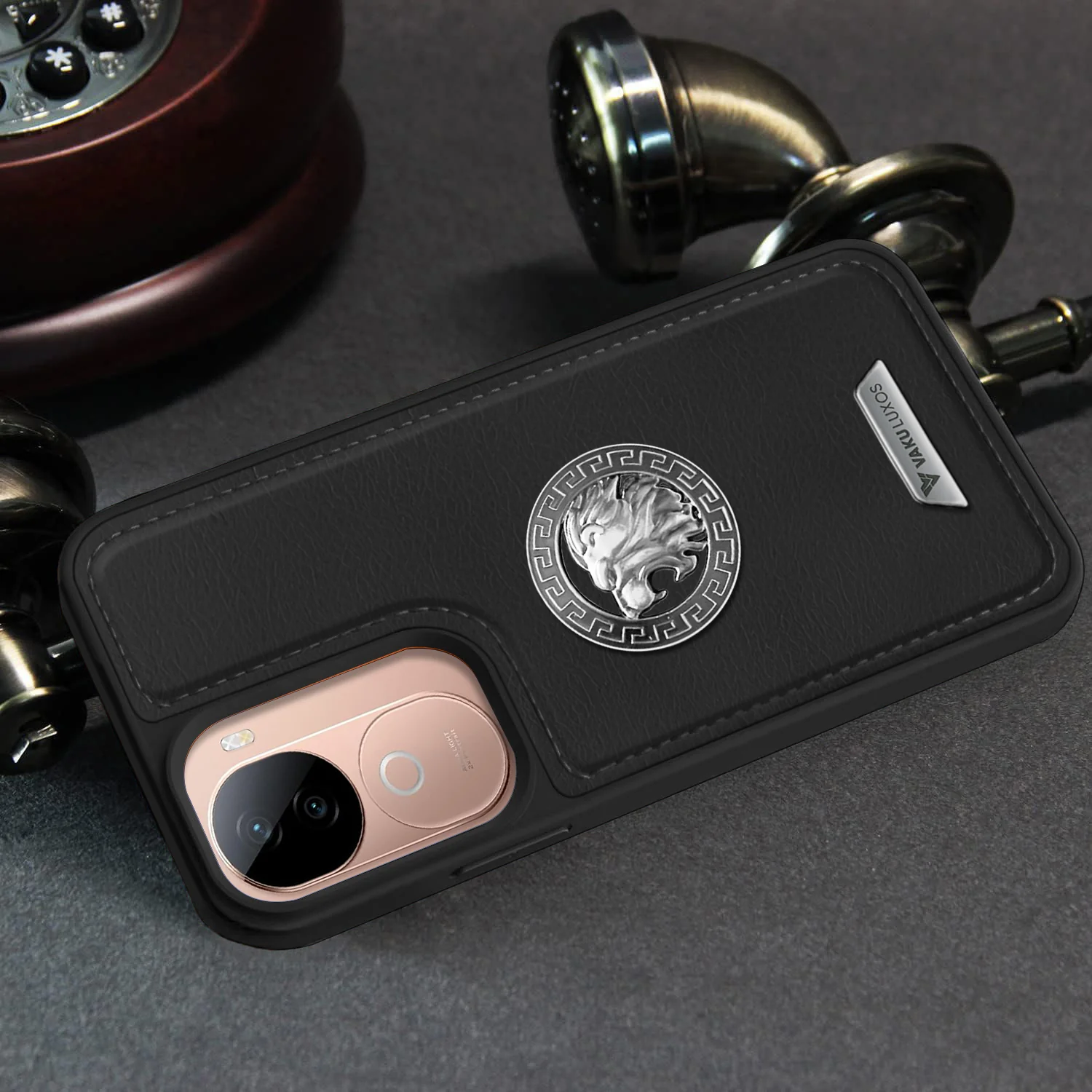 Vaku ® Vivo V40e 5G Regal Shield Metal Lion Engraved Leather Back Cover - Image 7