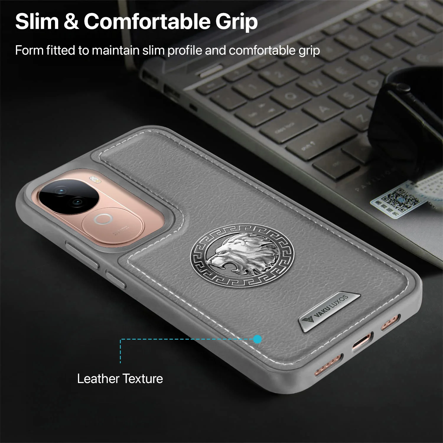 Vaku ® Vivo V40e 5G Regal Shield Metal Lion Engraved Leather Back Cover - Image 8