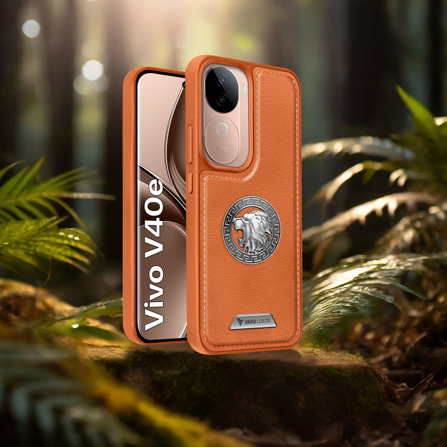 Vaku ® Vivo V40e 5G Regal Shield Metal Lion Engraved Leather Back Cover - Image 9