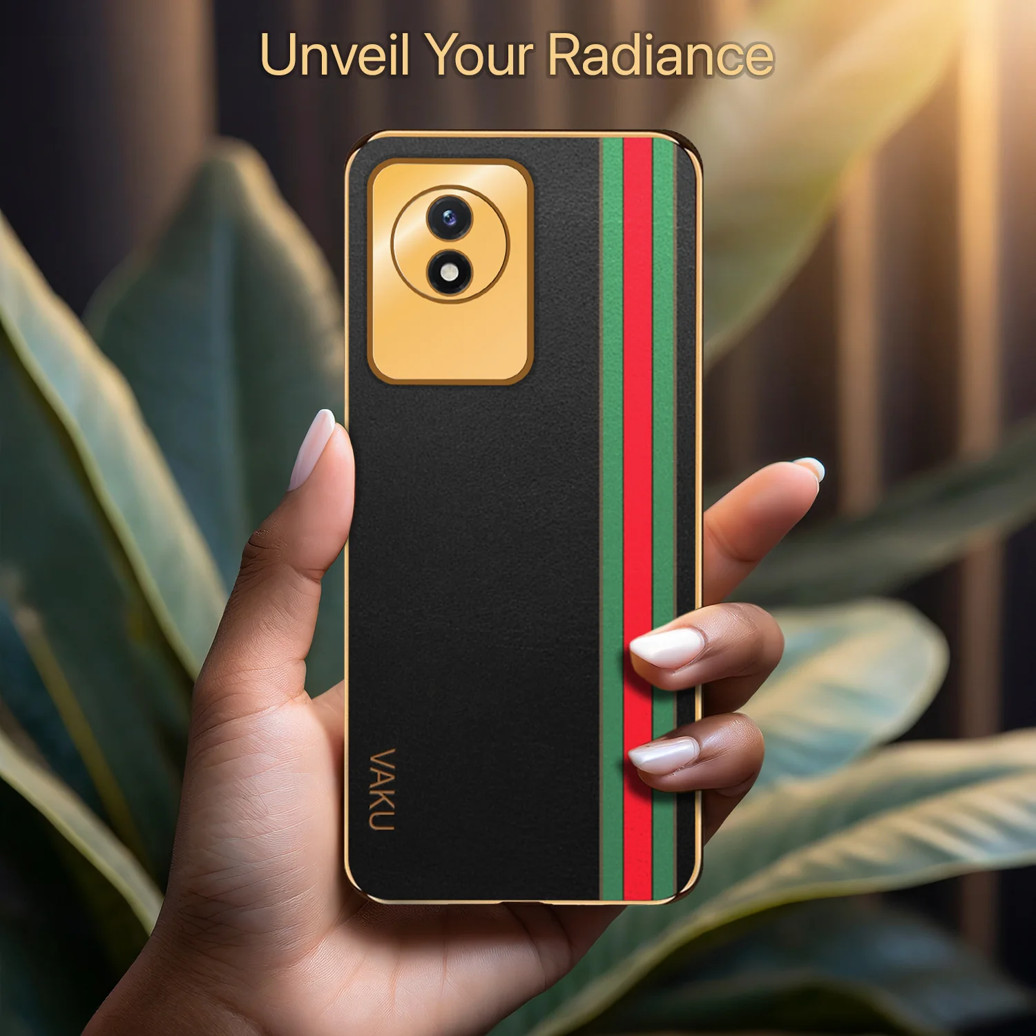 Vaku® Vivo Y02 Felix Line Leather Pattern Gold Electroplated Soft TPU Back Cover Case - Image 10