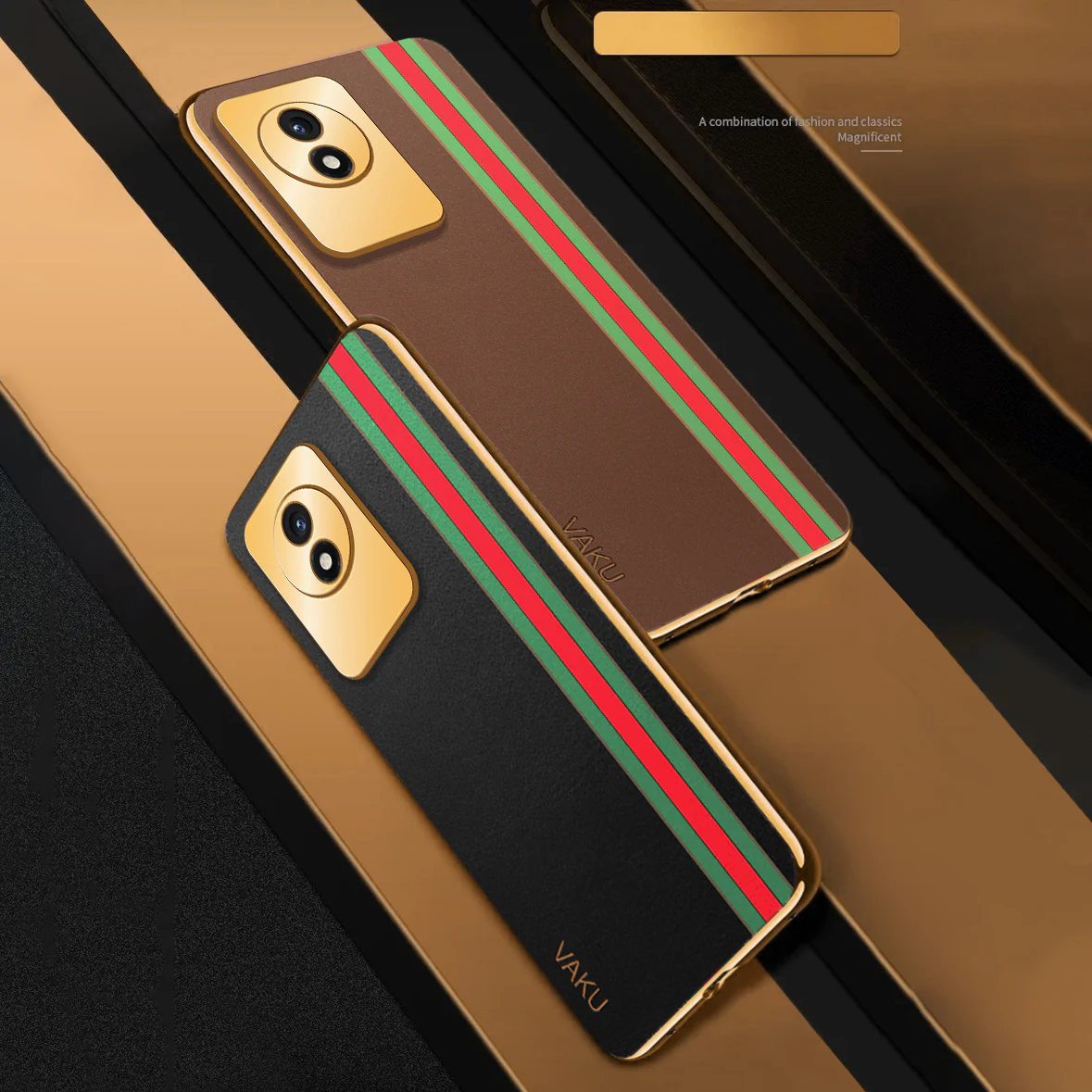 Vaku® Vivo Y02 Felix Line Leather Pattern Gold Electroplated Soft TPU Back Cover Case - Image 12