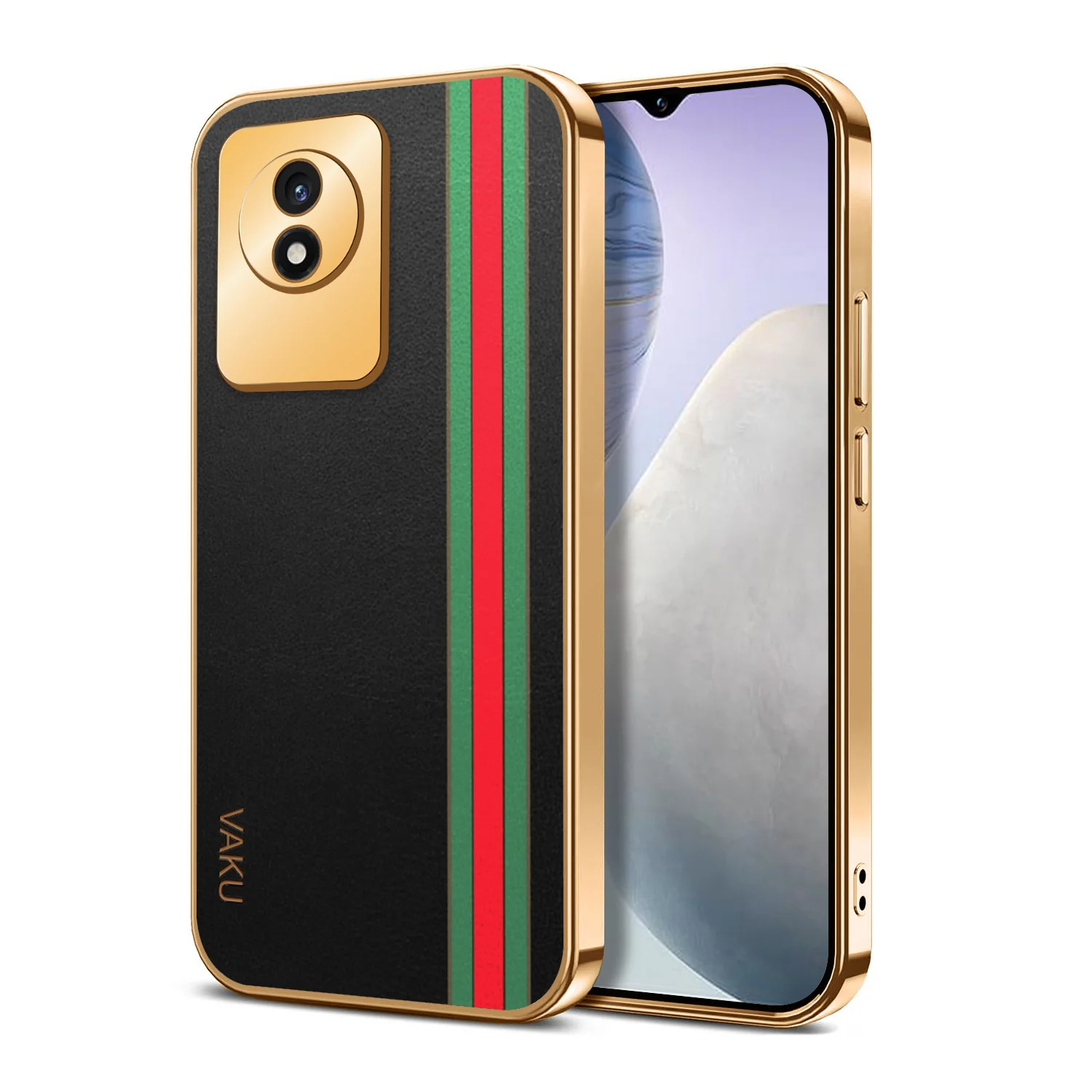 Vaku® Vivo Y02 Felix Line Leather Pattern Gold Electroplated Soft TPU Back Cover Case - Image 15