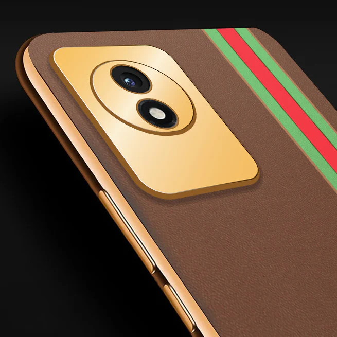 Vaku® Vivo Y02 Felix Line Leather Pattern Gold Electroplated Soft TPU Back Cover Case - Image 2