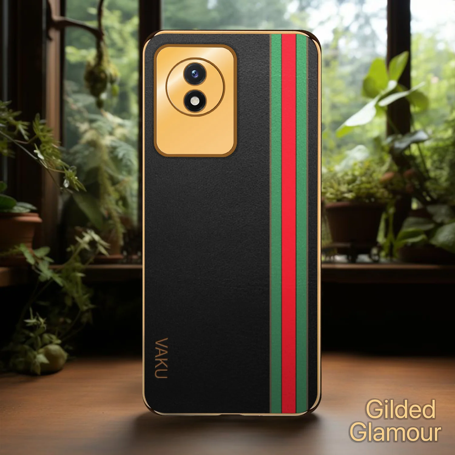 Vaku® Vivo Y02 Felix Line Leather Pattern Gold Electroplated Soft TPU Back Cover Case - Image 9