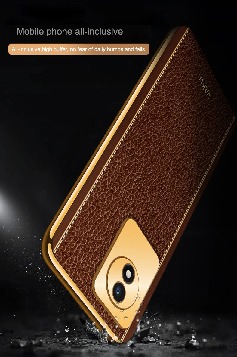 Vaku® Vivo Y02 Luxemberg Series Leather Stitched Gold Electroplated Soft TPU Back Cover - Image 13