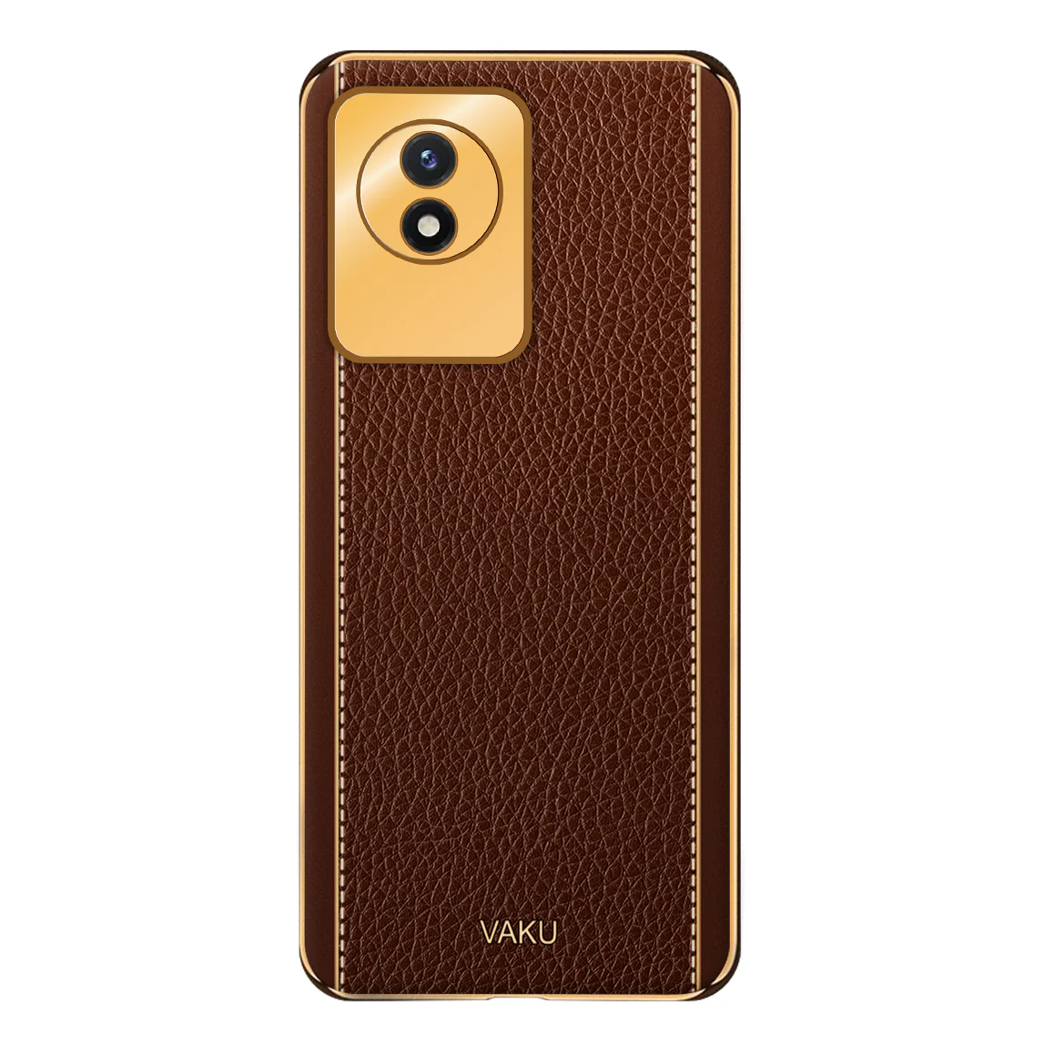 Vaku® Vivo Y02 Luxemberg Series Leather Stitched Gold Electroplated Soft TPU Back Cover - Image 14