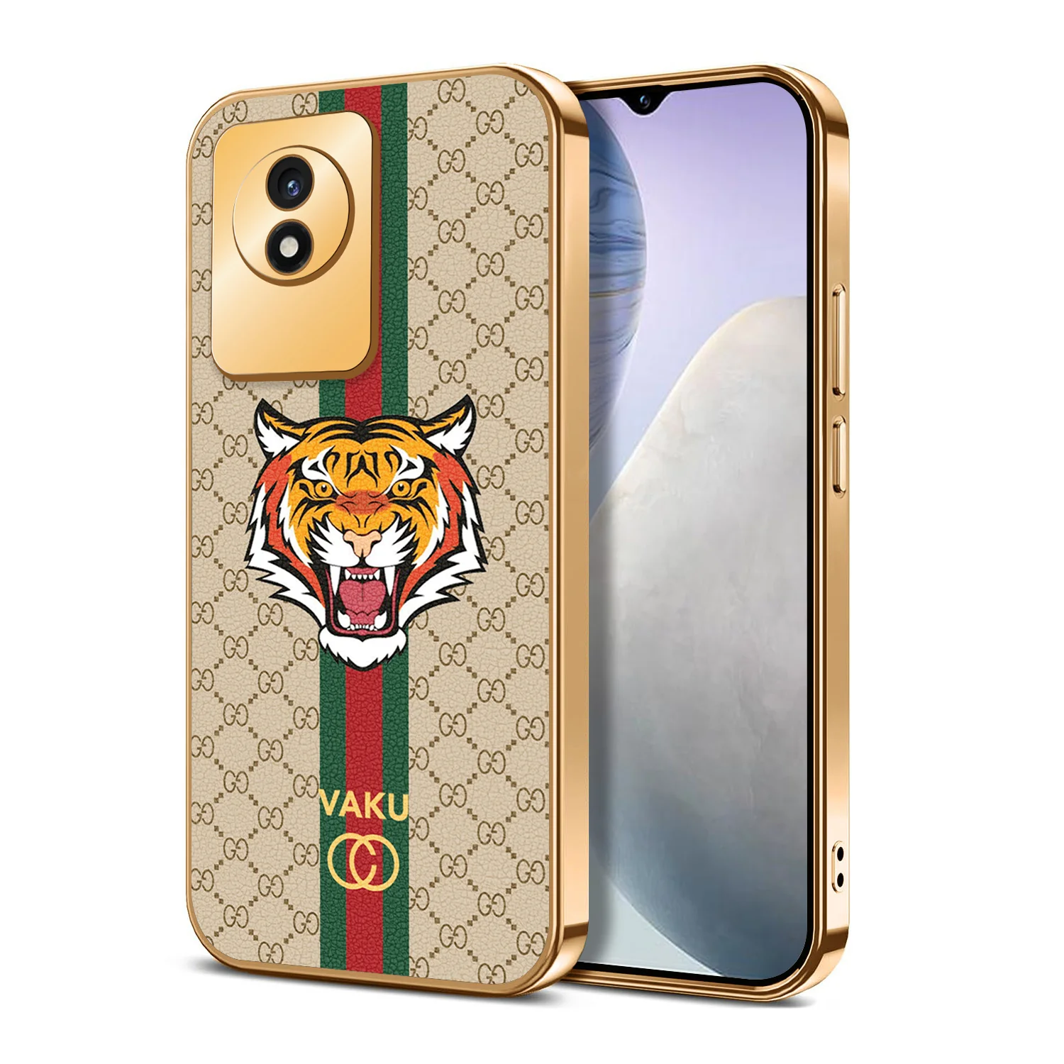 Vaku® Vivo Y02 Lynx Designer Leather Pattern Gold Electroplated Soft TPU Back Cover Case - Image 11