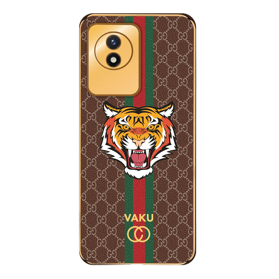 Vaku® Vivo Y02 Lynx Designer Leather Pattern Gold Electroplated Soft TPU Back Cover Case - Image 14