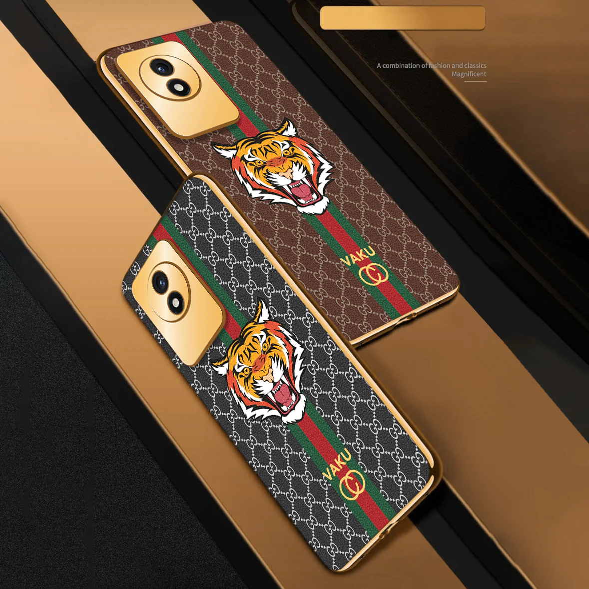 Vaku® Vivo Y02 Lynx Designer Leather Pattern Gold Electroplated Soft TPU Back Cover Case - Image 15