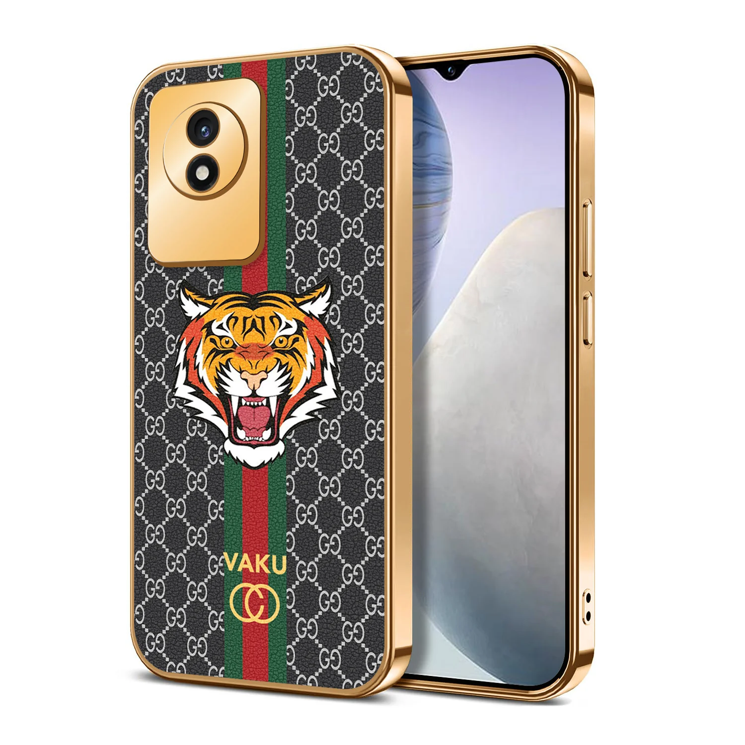 Vaku® Vivo Y02 Lynx Designer Leather Pattern Gold Electroplated Soft TPU Back Cover Case - Image 16